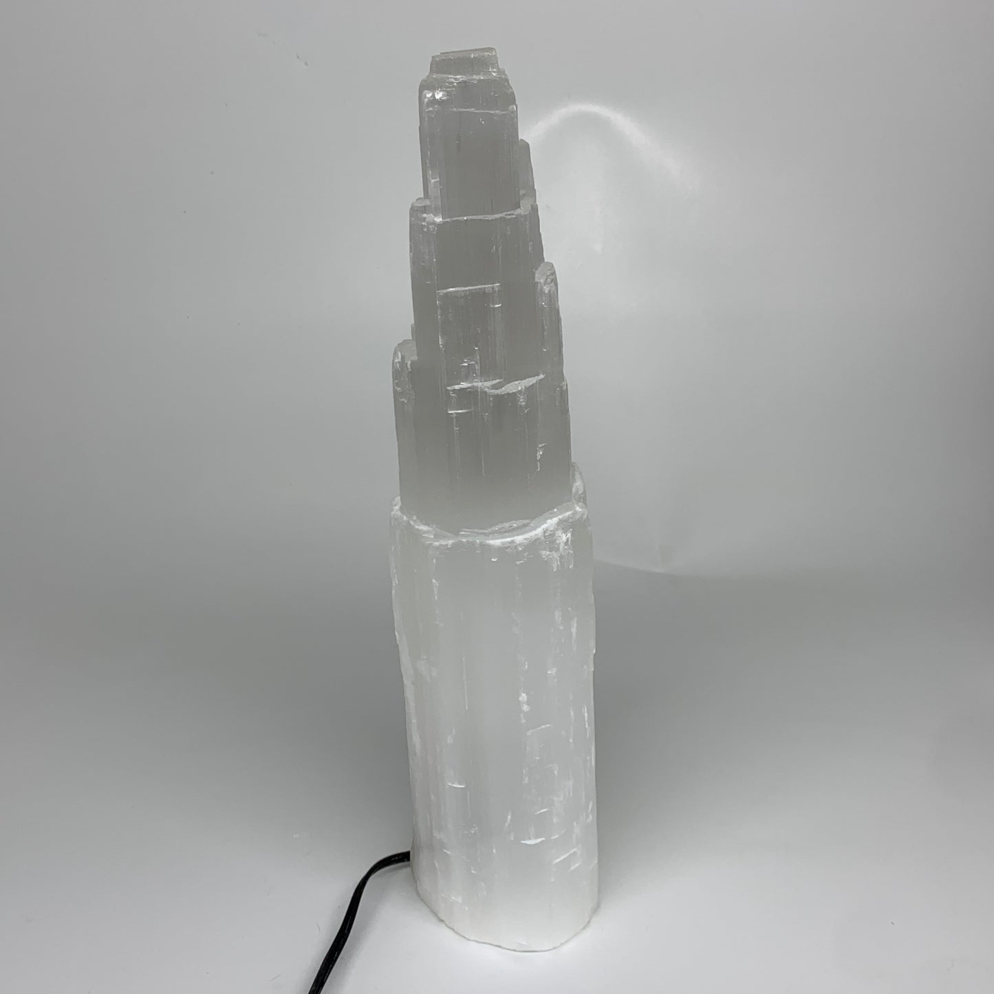 8.3 lbs, 13.75"x4.5"x3.1" Rough Selenite (Satin Spar) Lamp Tower W/Chord, B35767