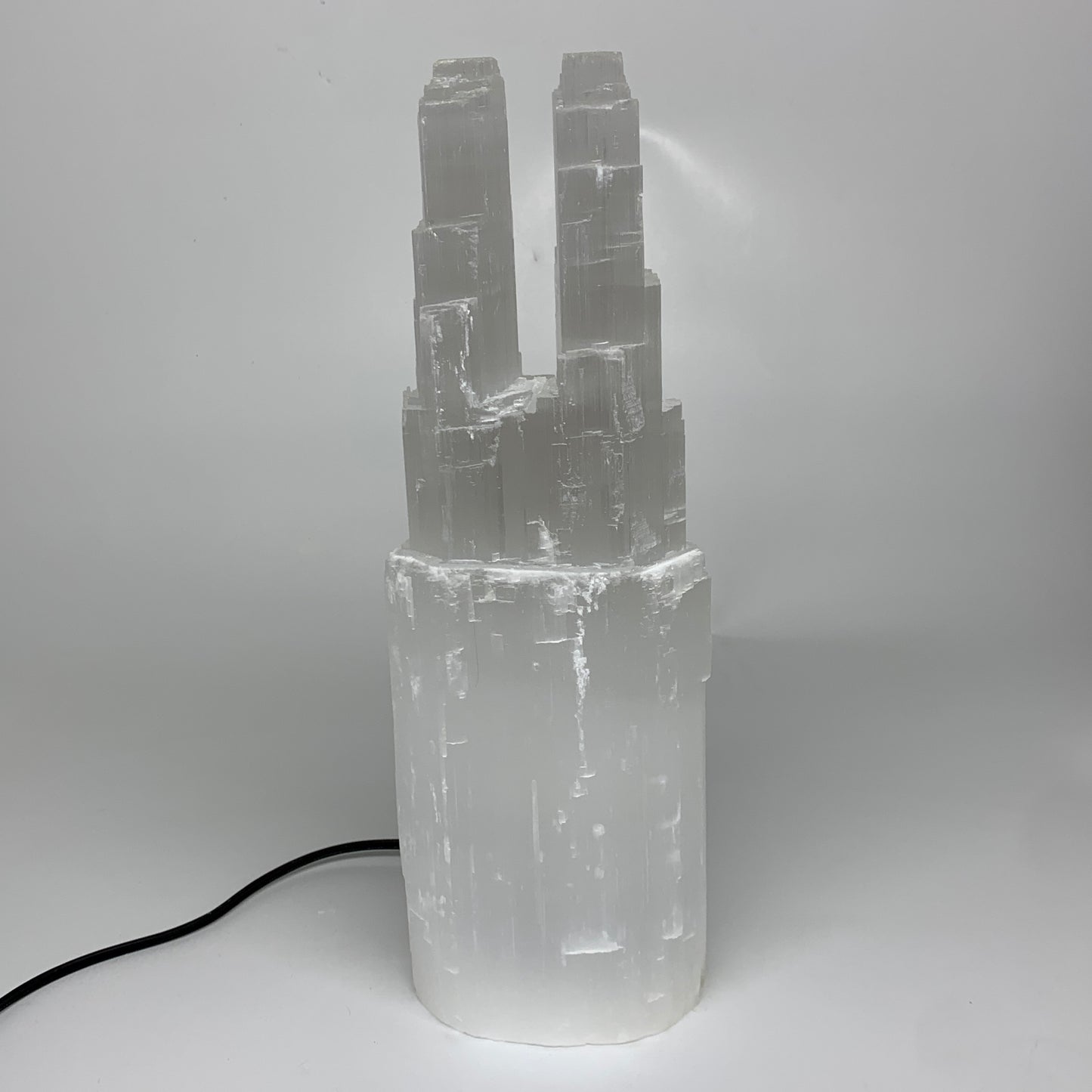 8.3 lbs, 13.75"x4.5"x3.1" Rough Selenite (Satin Spar) Lamp Tower W/Chord, B35767