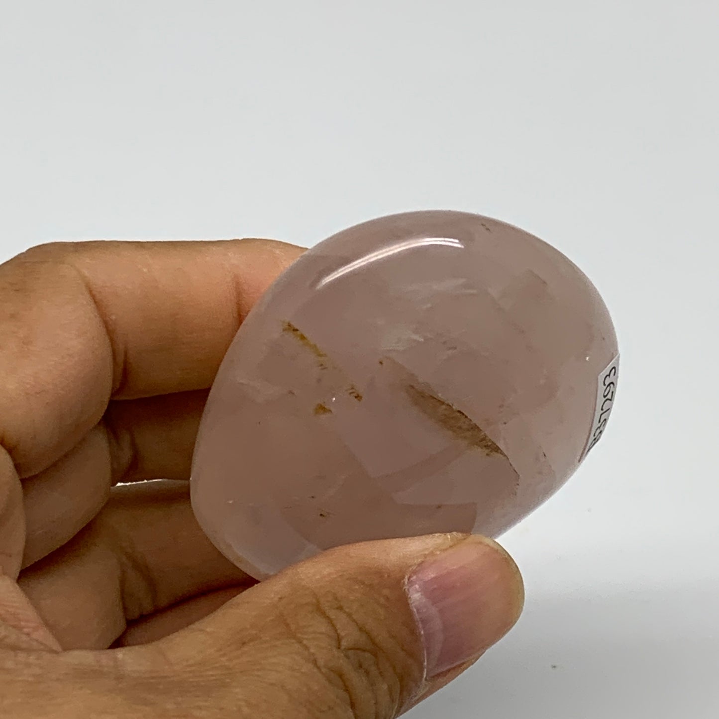 103g , 2.3"x2"x1", Natural Pink Rose Quartz Palm-stone Crystal, B37293