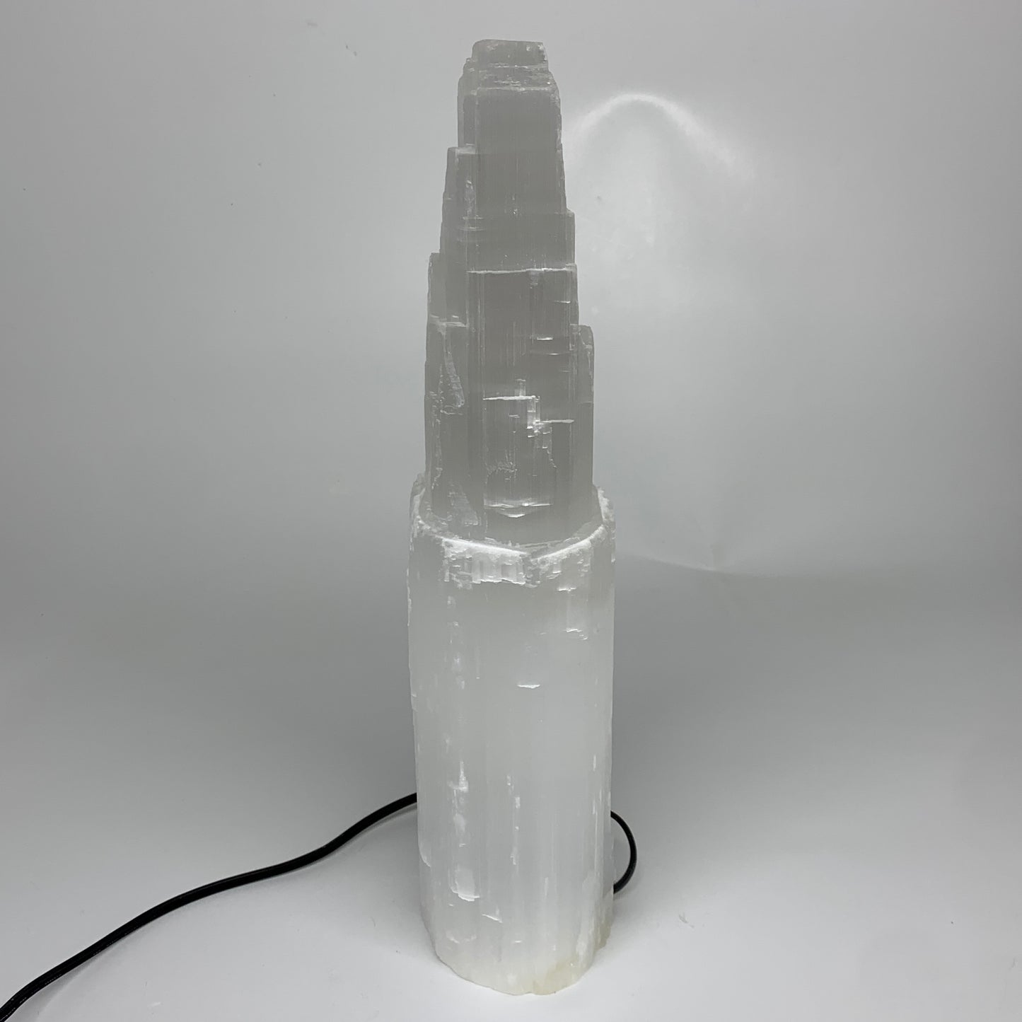 8.3 lbs, 13.75"x4.5"x3.1" Rough Selenite (Satin Spar) Lamp Tower W/Chord, B35767