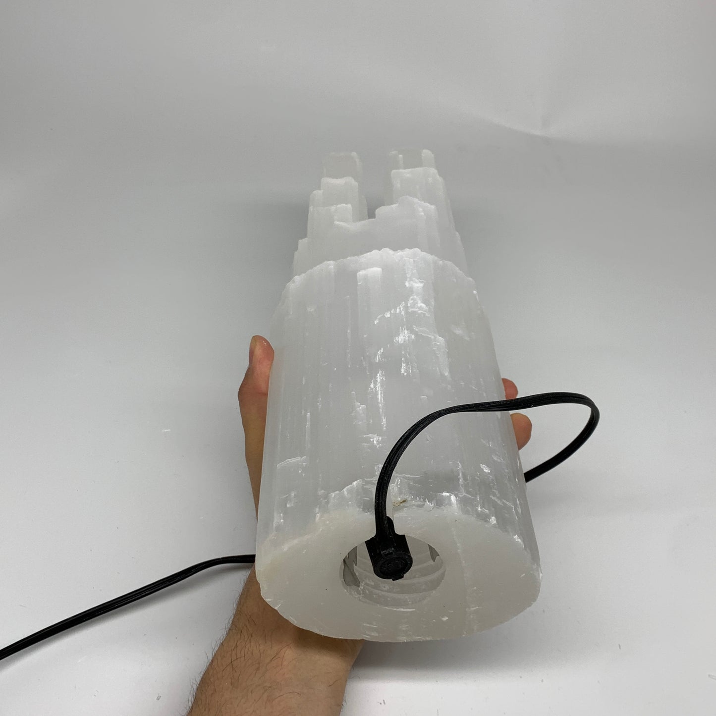 8.3 lbs, 13.75"x4.5"x3.1" Rough Selenite (Satin Spar) Lamp Tower W/Chord, B35767