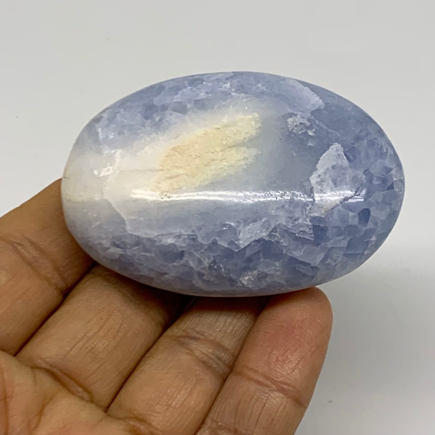 201g, 2.2"-2.4", 2pcs, Blue Calcite Palm-Stone Polished Tumbled, B38137