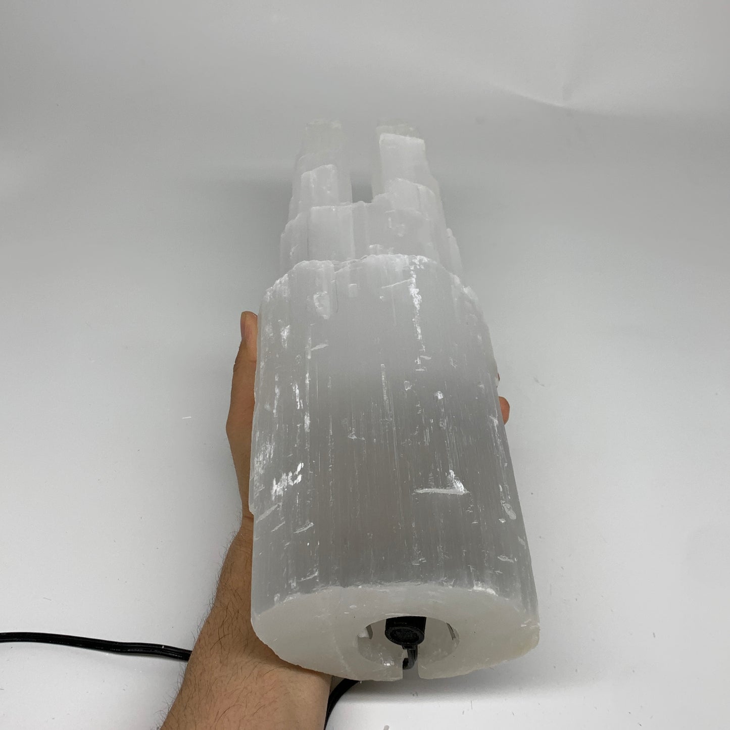 8.3 lbs, 13.75"x4.5"x3.1" Rough Selenite (Satin Spar) Lamp Tower W/Chord, B35767