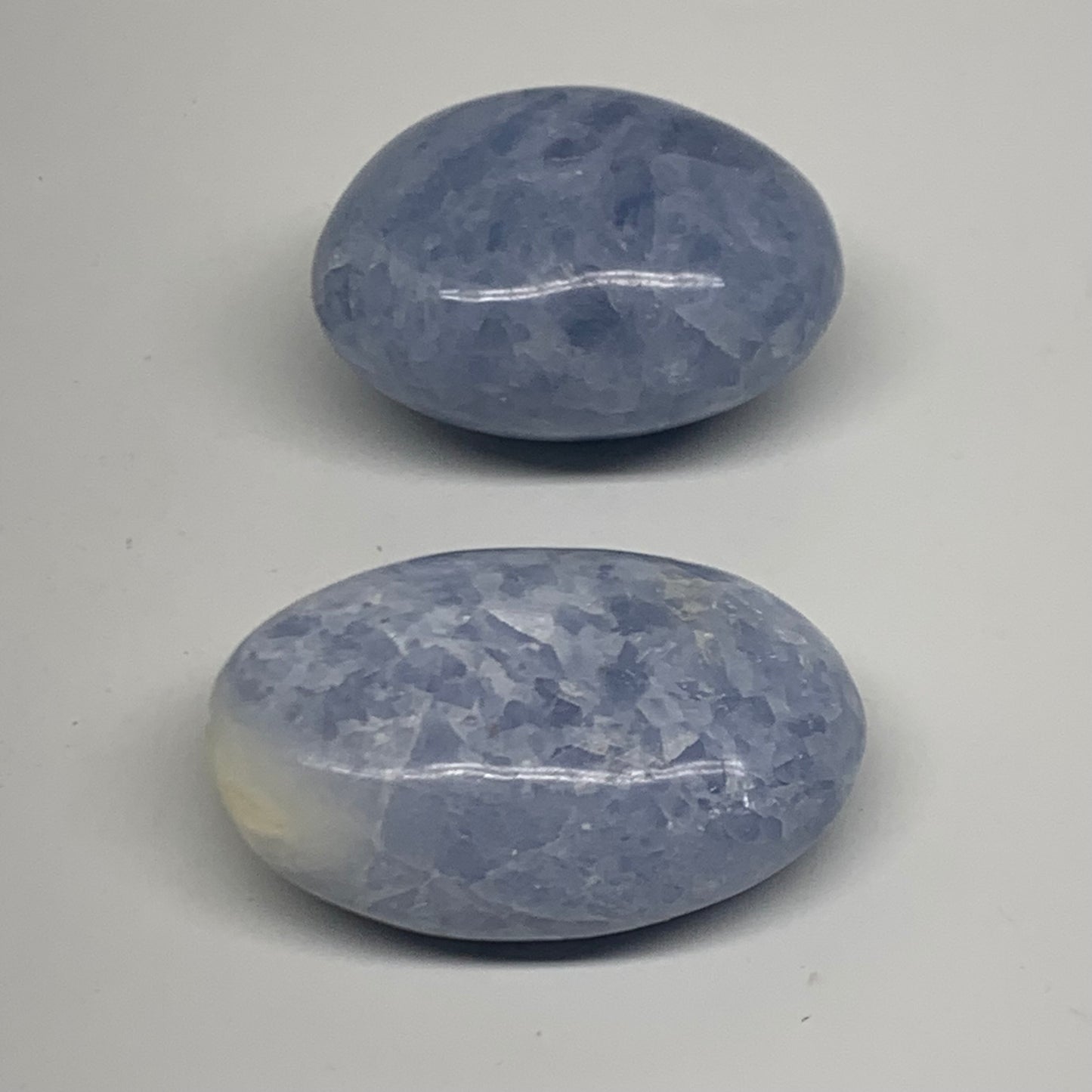 201g, 2.2"-2.4", 2pcs, Blue Calcite Palm-Stone Polished Tumbled, B38137