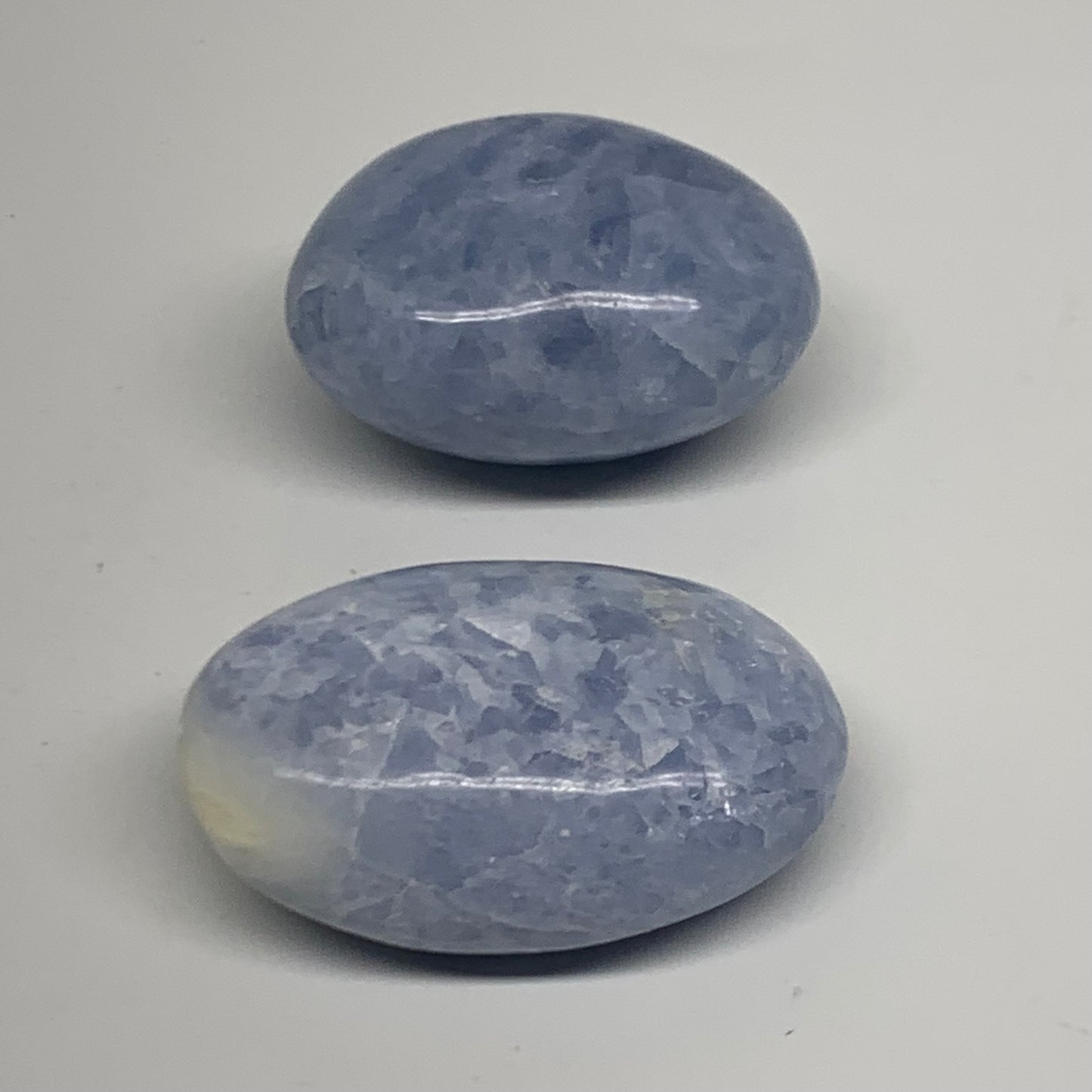 201g, 2.2"-2.4", 2pcs, Blue Calcite Palm-Stone Polished Tumbled, B38137