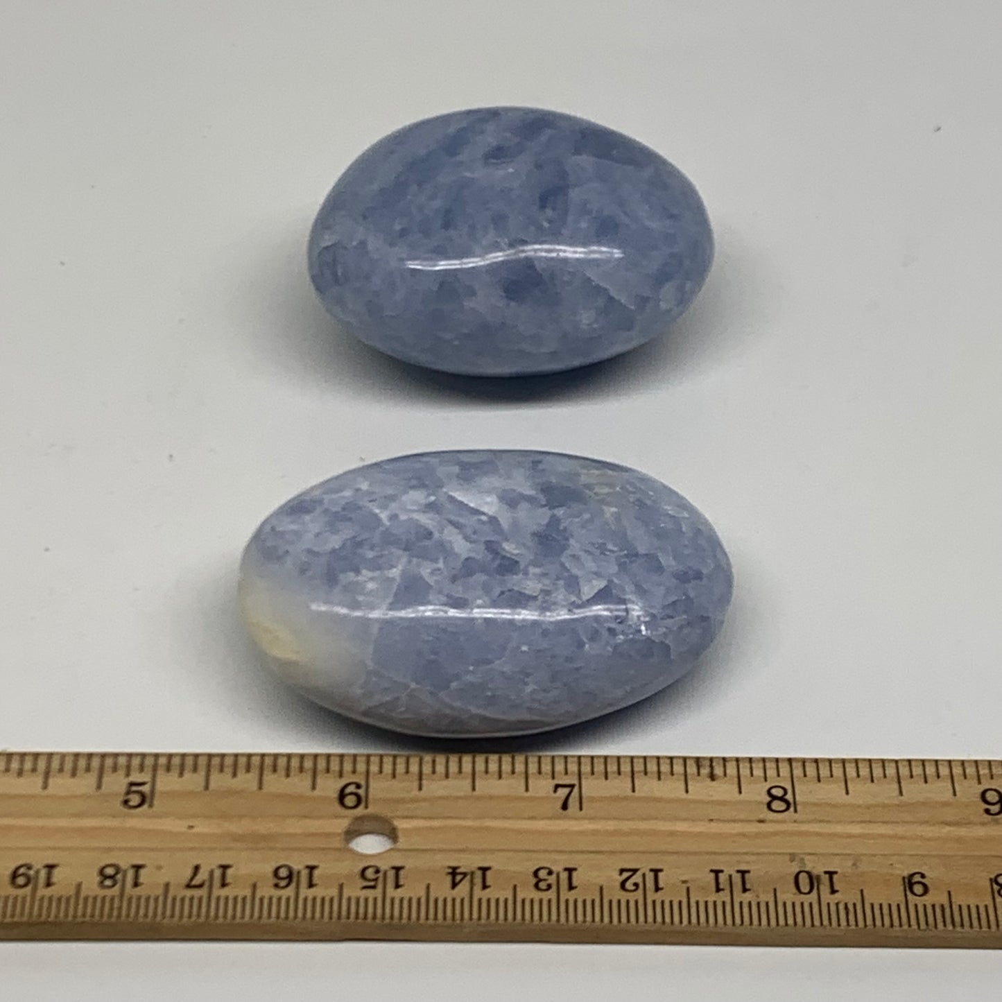 201g, 2.2"-2.4", 2pcs, Blue Calcite Palm-Stone Polished Tumbled, B38137