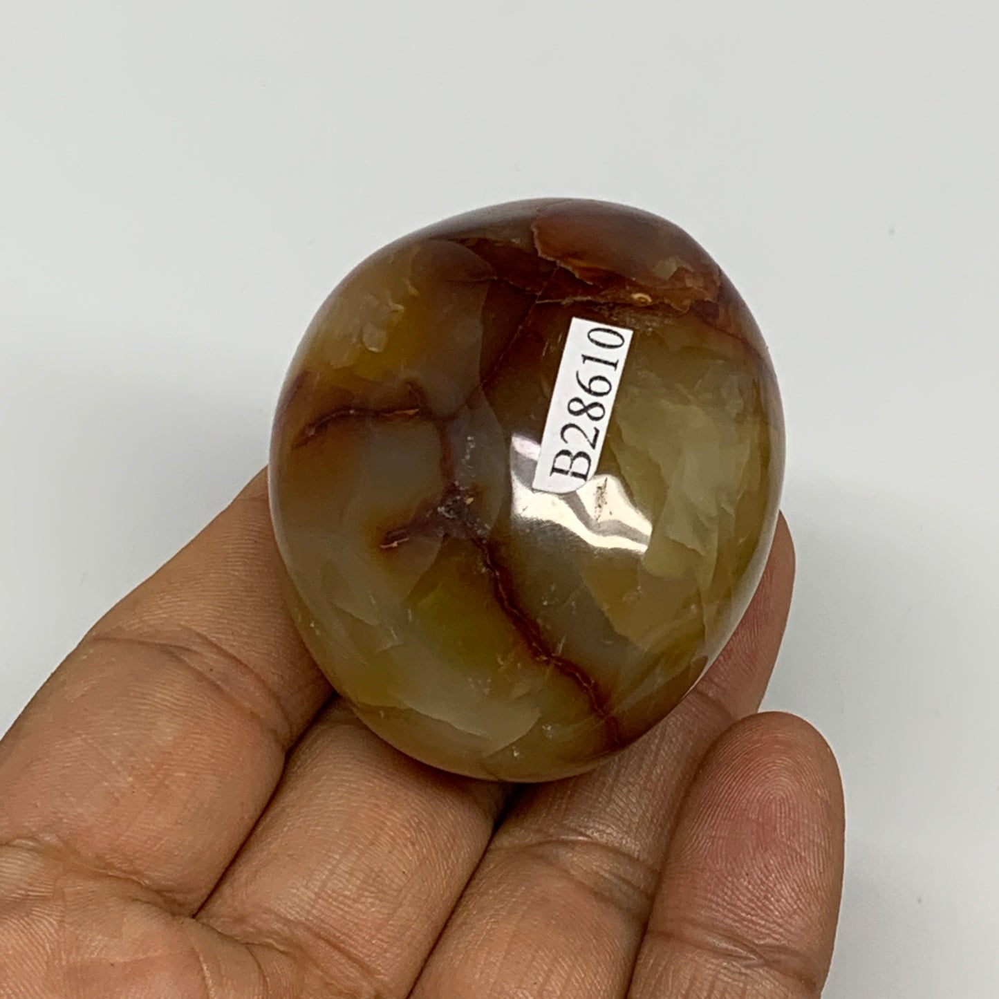 100.2g, 2"x1.6"x1.3", Red Carnelian Palm-Stone Gem Crystal Polished, B28610