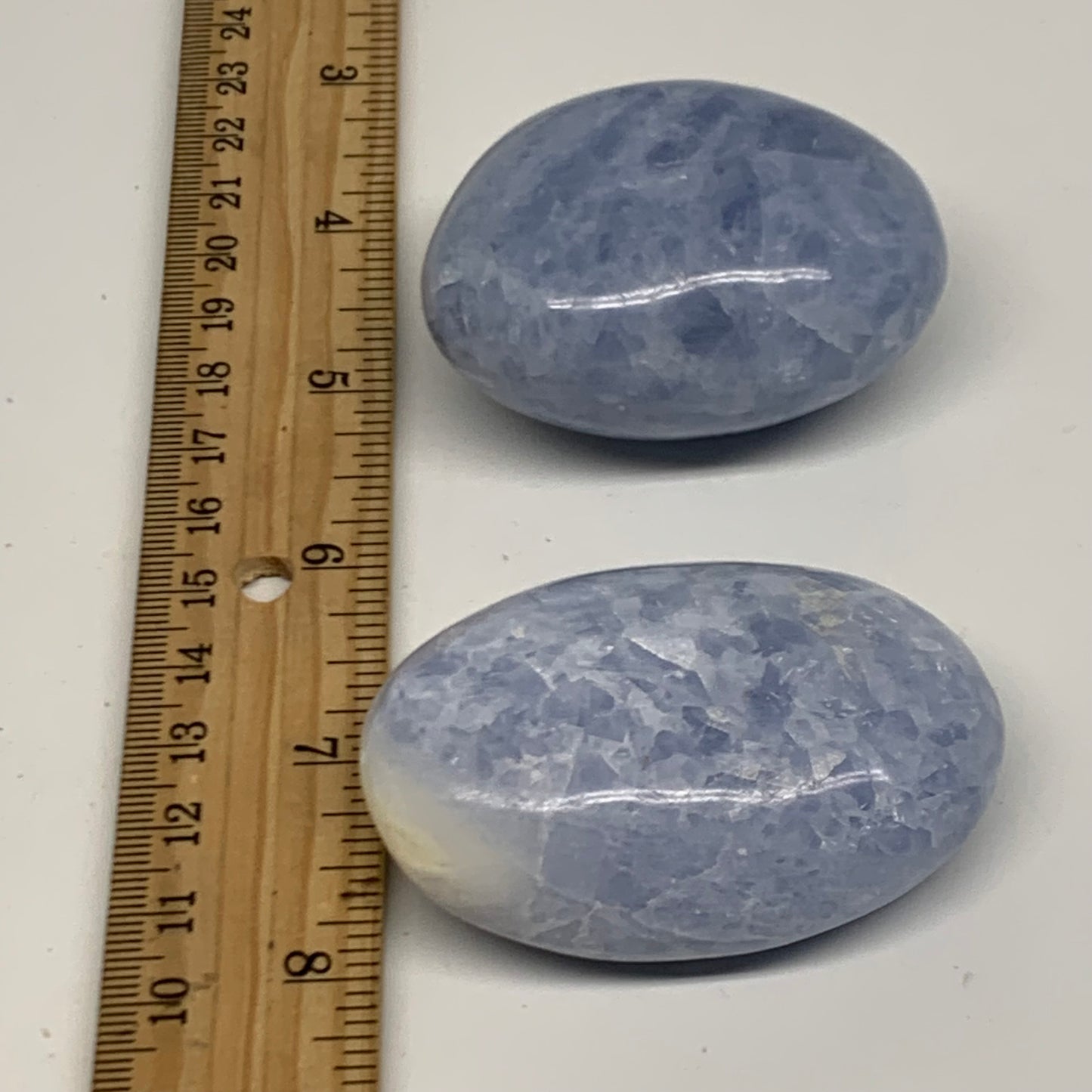 201g, 2.2"-2.4", 2pcs, Blue Calcite Palm-Stone Polished Tumbled, B38137