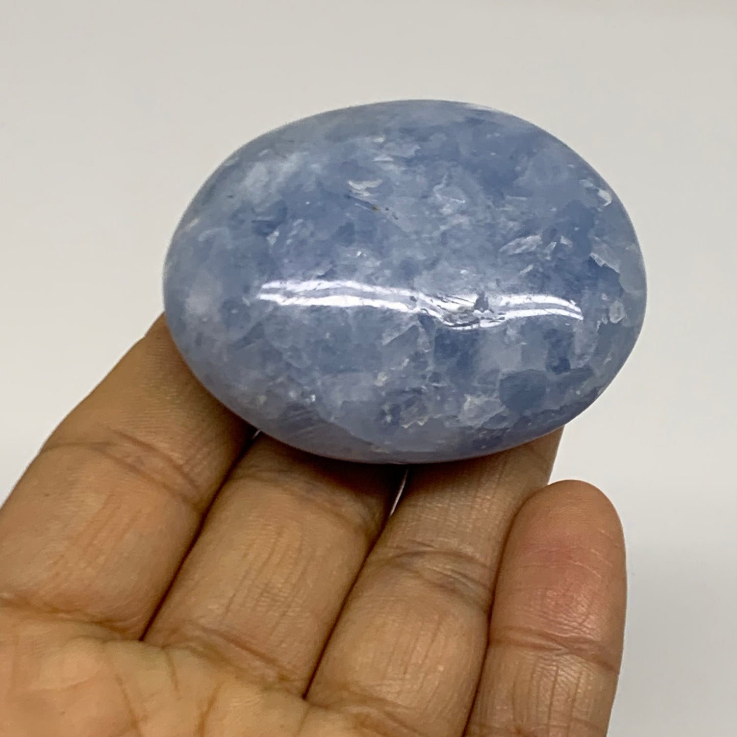 174.87g, 2.1"-2.2", 2pcs, Blue Calcite Palm-Stone Polished Tumbled, B38138