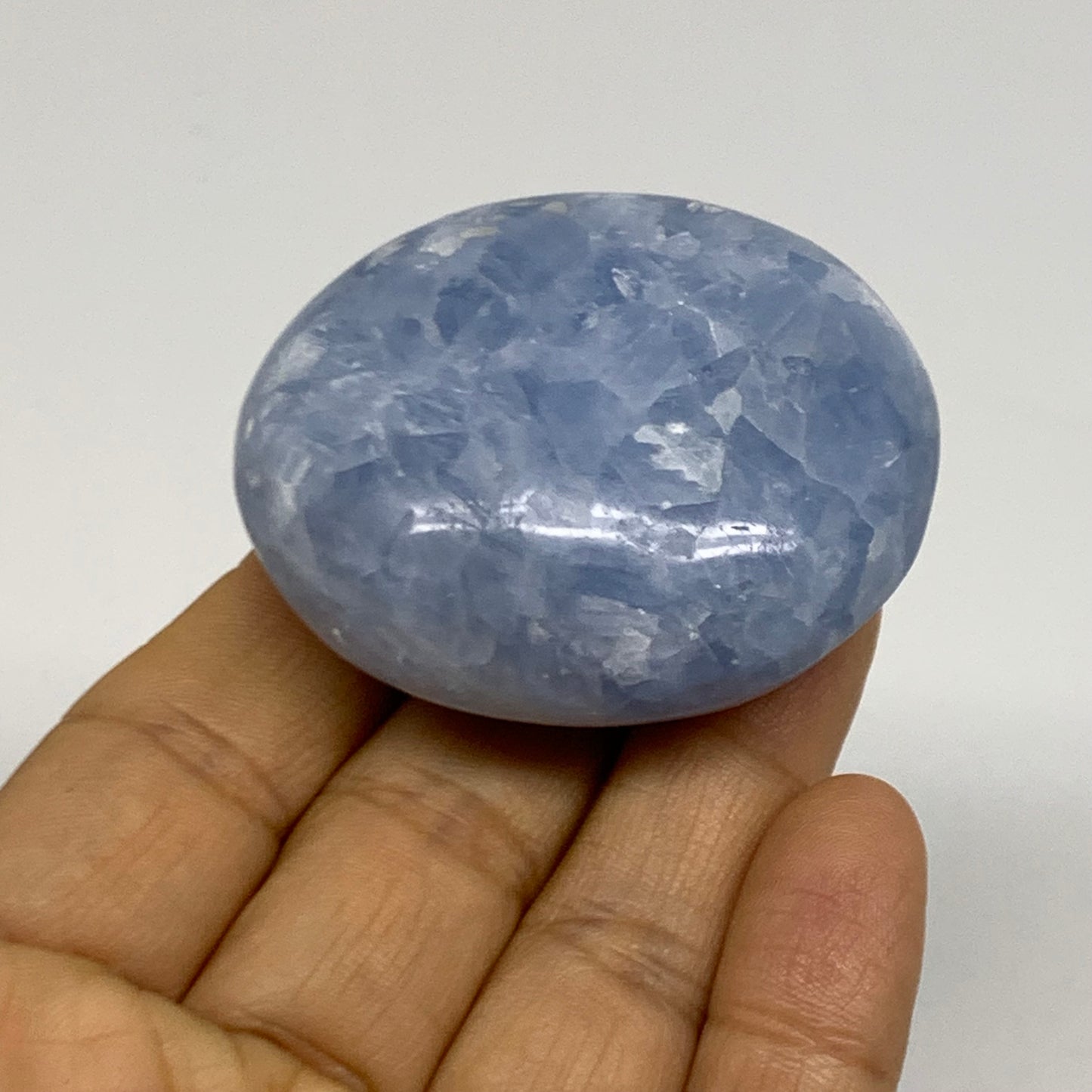 174.87g, 2.1"-2.2", 2pcs, Blue Calcite Palm-Stone Polished Tumbled, B38138