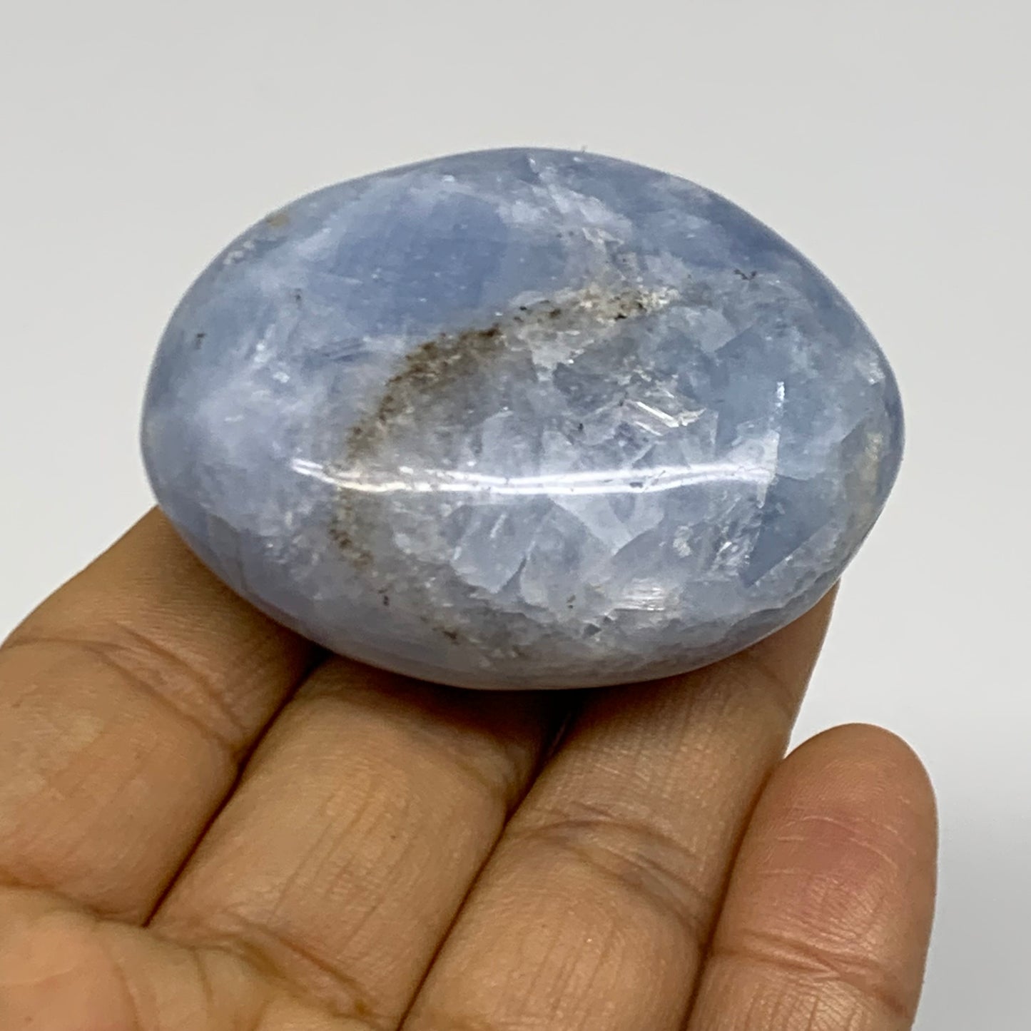 174.87g, 2.1"-2.2", 2pcs, Blue Calcite Palm-Stone Polished Tumbled, B38138