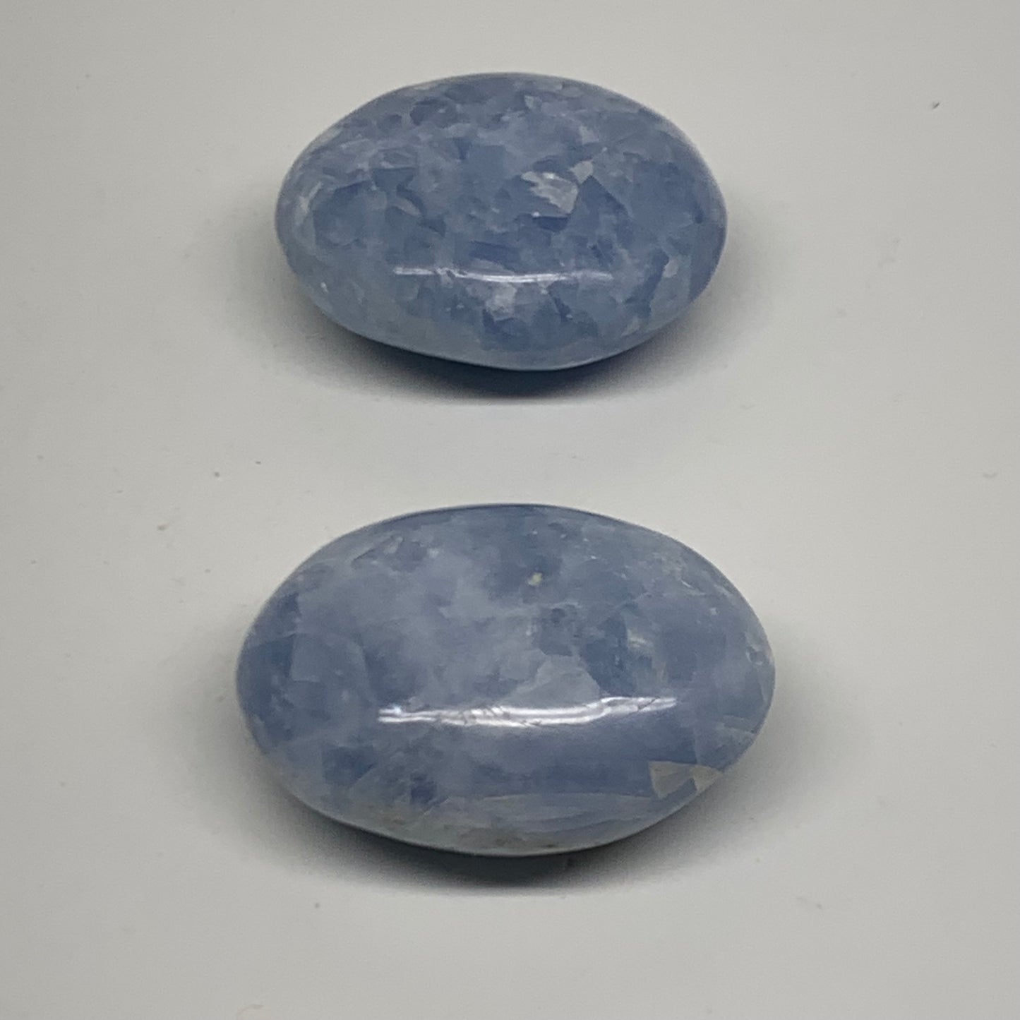 174.87g, 2.1"-2.2", 2pcs, Blue Calcite Palm-Stone Polished Tumbled, B38138