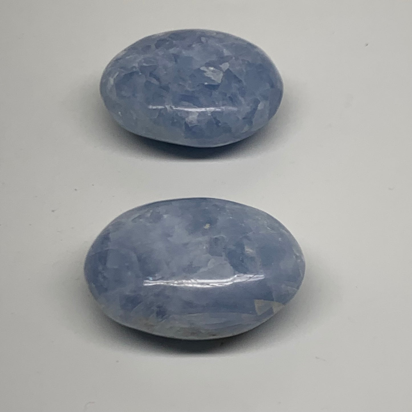 174.87g, 2.1"-2.2", 2pcs, Blue Calcite Palm-Stone Polished Tumbled, B38138