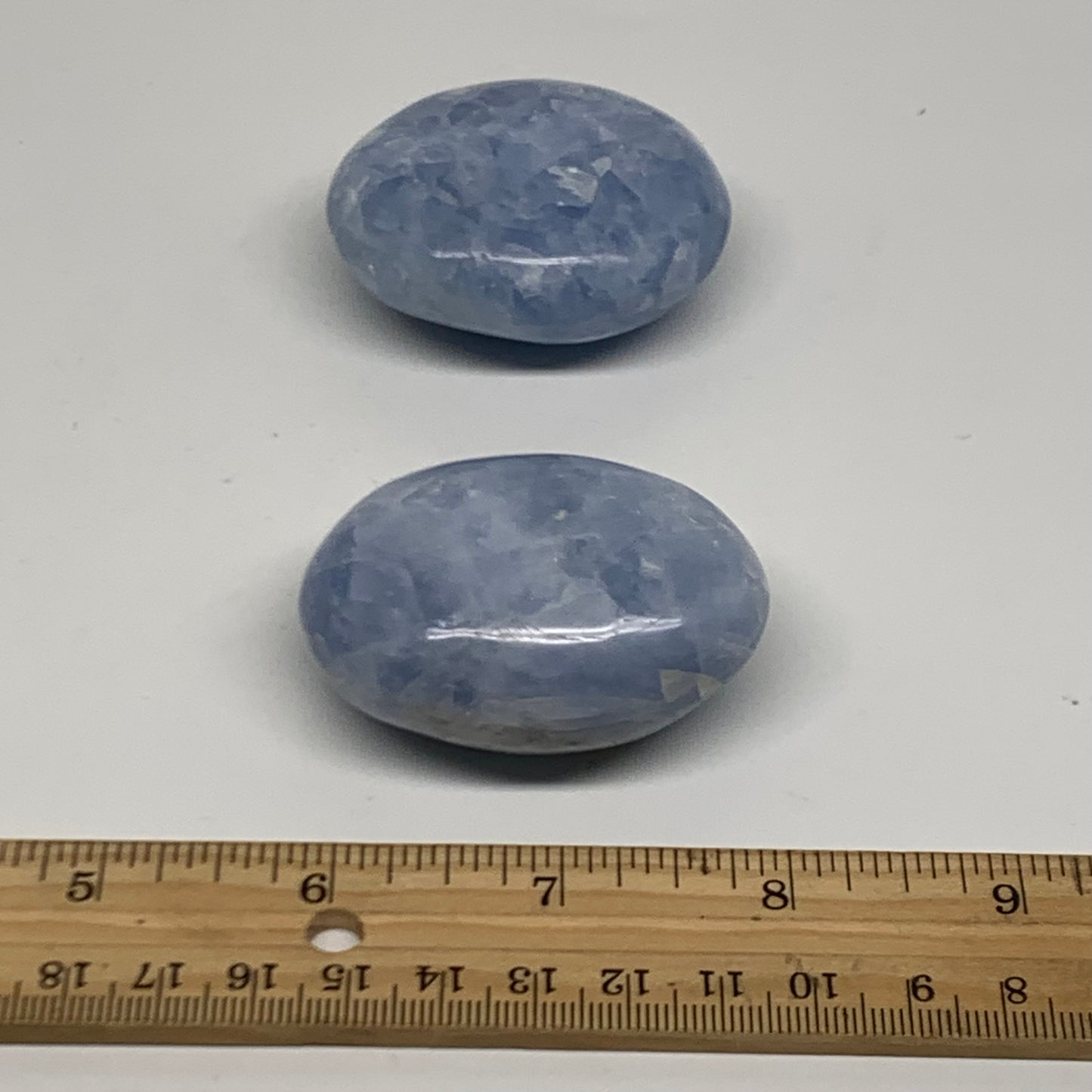 174.87g, 2.1"-2.2", 2pcs, Blue Calcite Palm-Stone Polished Tumbled, B38138