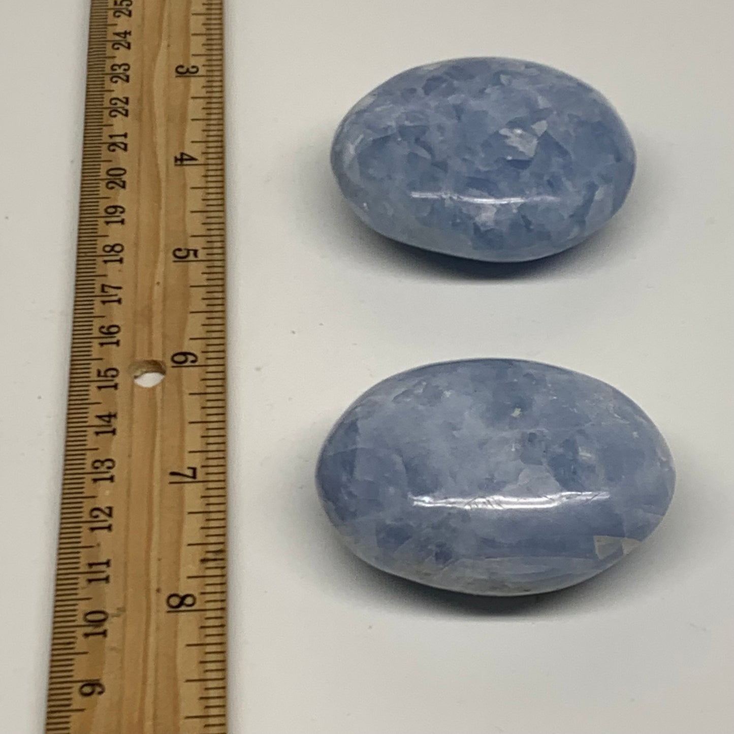 174.87g, 2.1"-2.2", 2pcs, Blue Calcite Palm-Stone Polished Tumbled, B38138