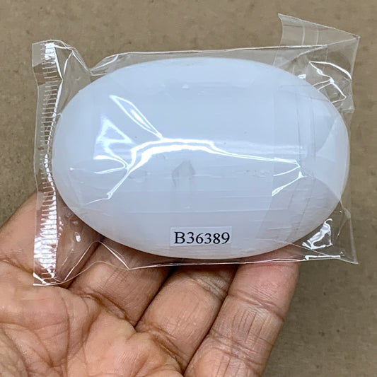 100g, 2.8"x2"x0.9", White Selenite Palmstone Crystal Pillow Reiki, B36389