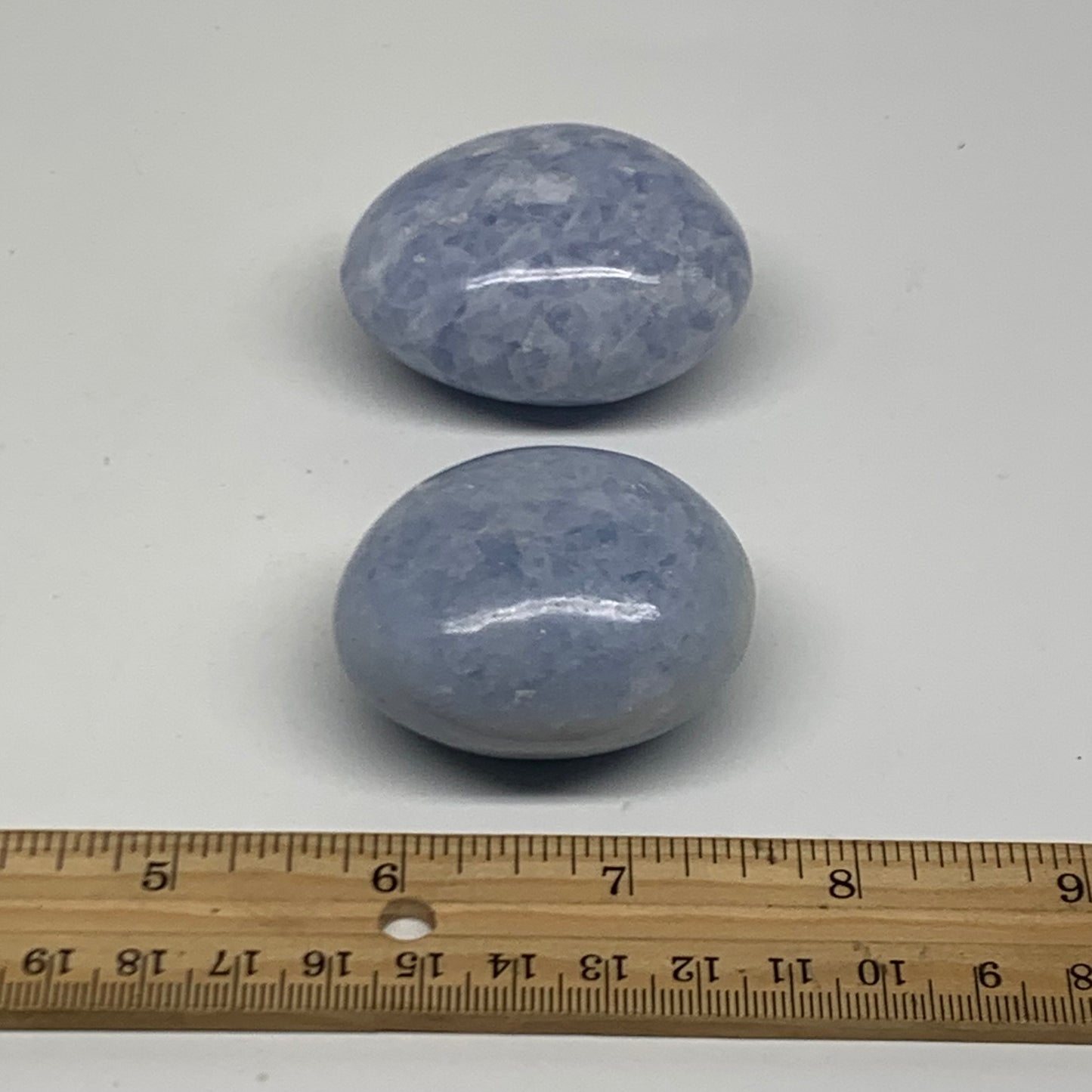 193.7g, 2"-2.1", 2pcs, Blue Calcite Palm-Stone Polished Tumbled, B38139