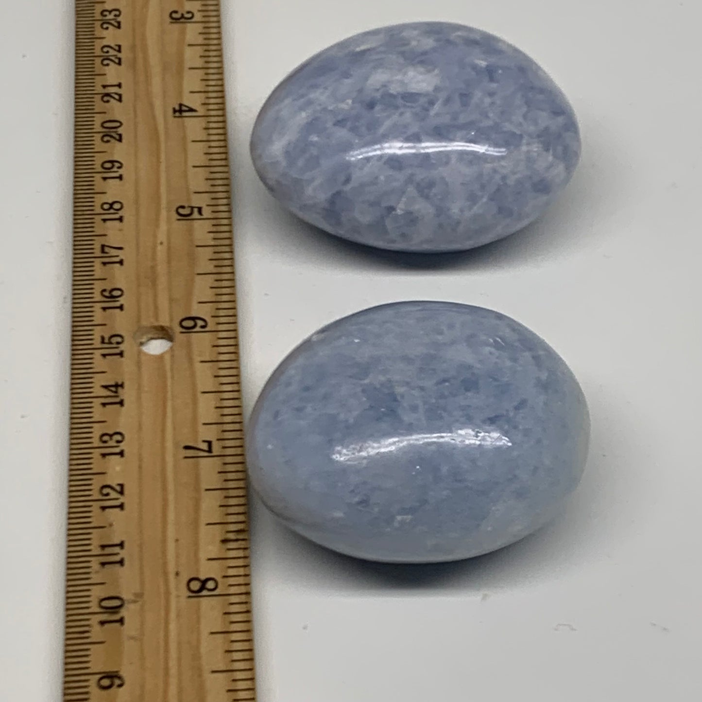 193.7g, 2"-2.1", 2pcs, Blue Calcite Palm-Stone Polished Tumbled, B38139