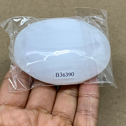 96g, 2.7"x2"x1", White Selenite Palmstone Crystal Pillow Reiki, B36390