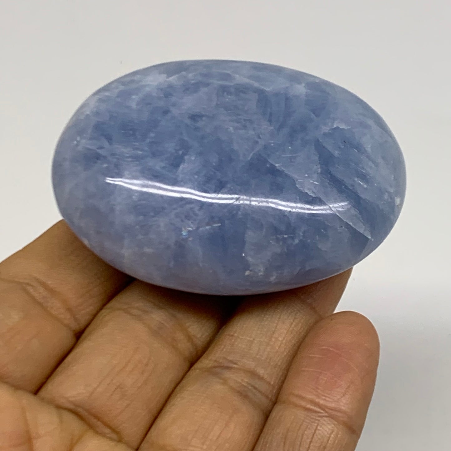 221.3g, 2.3"-2.4", 2pcs, Blue Calcite Palm-Stone Polished Tumbled, B38140