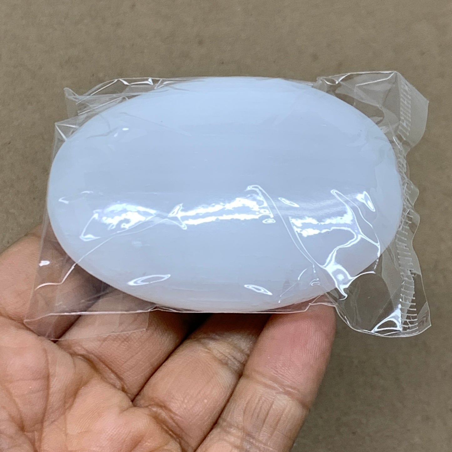 96g, 2.7"x2"x1", White Selenite Palmstone Crystal Pillow Reiki, B36390