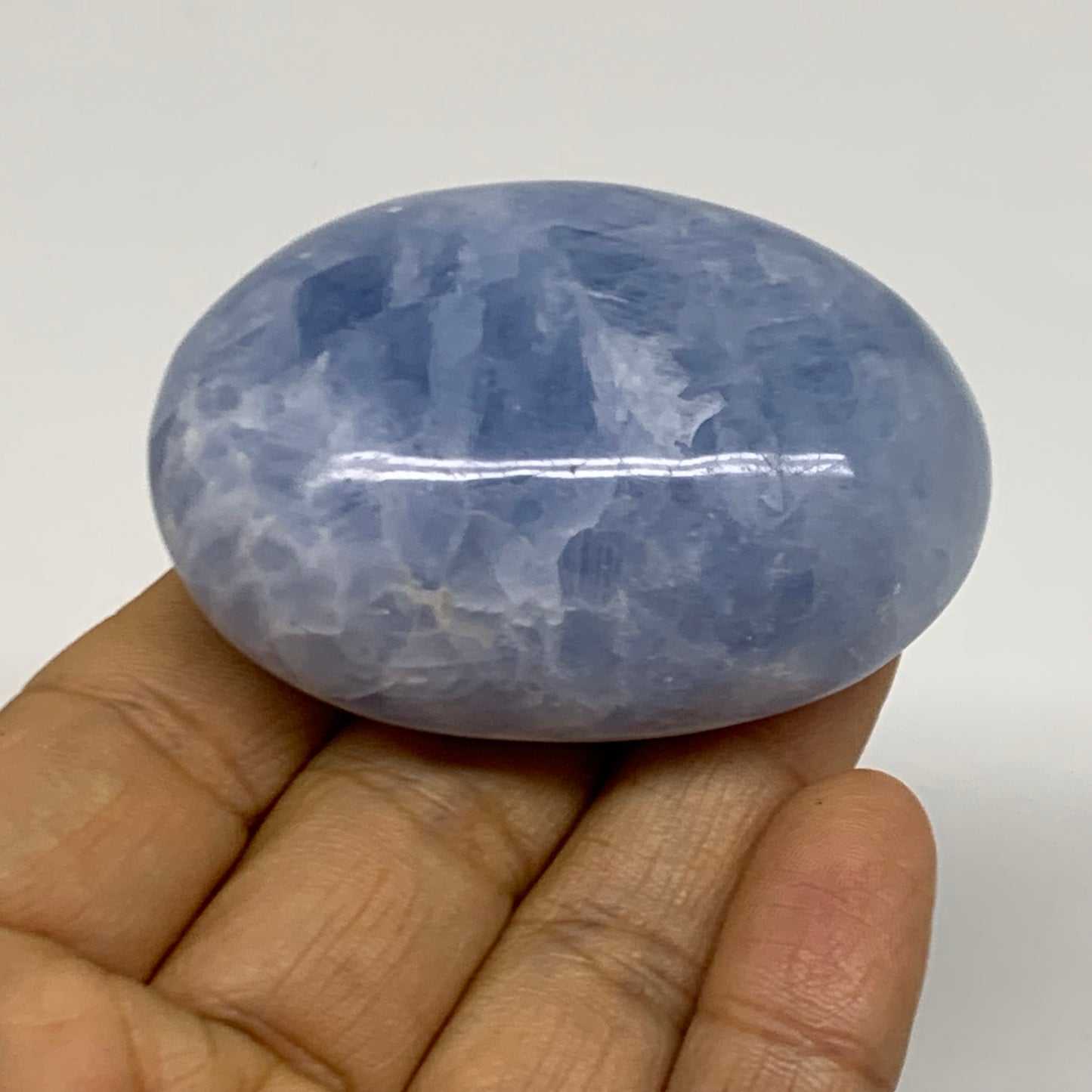 221.3g, 2.3"-2.4", 2pcs, Blue Calcite Palm-Stone Polished Tumbled, B38140