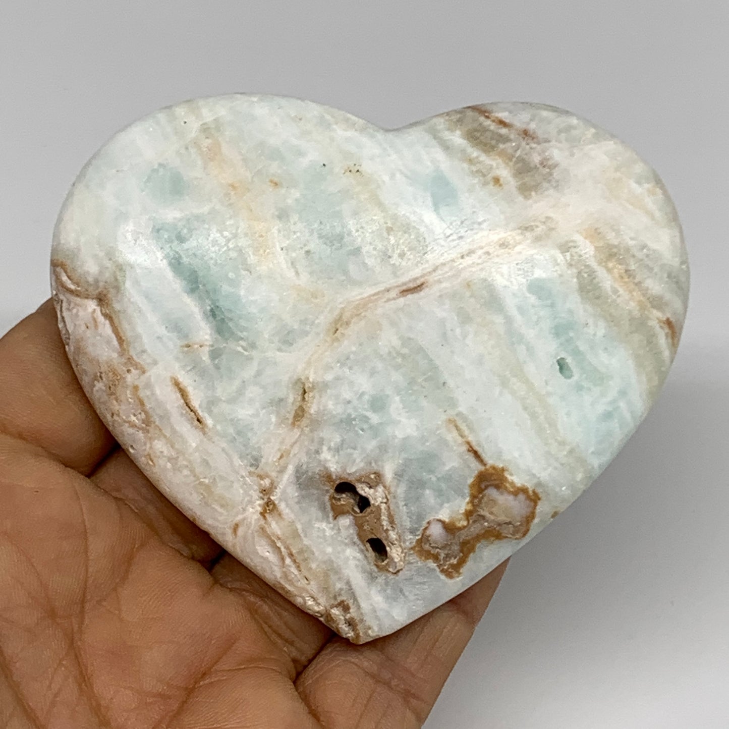 167.9g, 2.8"x3.2"x0.9" Caribbean Calcite Heart Gemstones @Afghanistan,B33650
