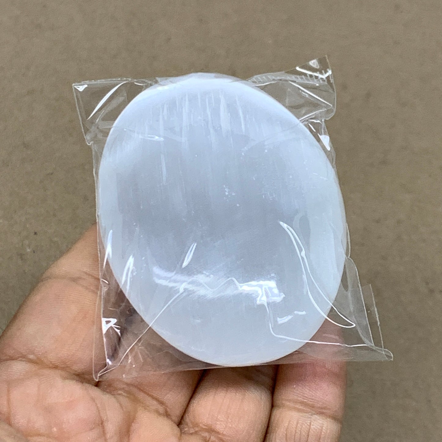 96g, 2.7"x2"x1", White Selenite Palmstone Crystal Pillow Reiki, B36390