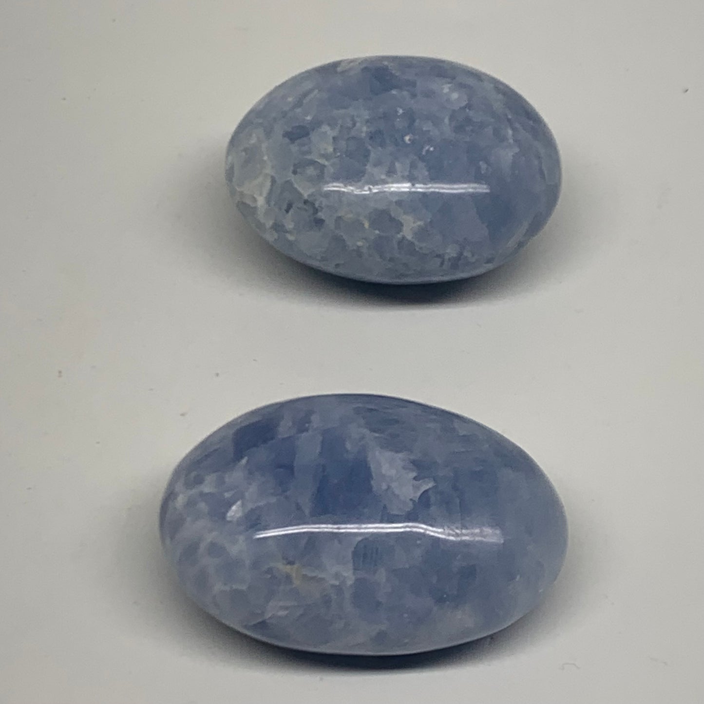 221.3g, 2.3"-2.4", 2pcs, Blue Calcite Palm-Stone Polished Tumbled, B38140