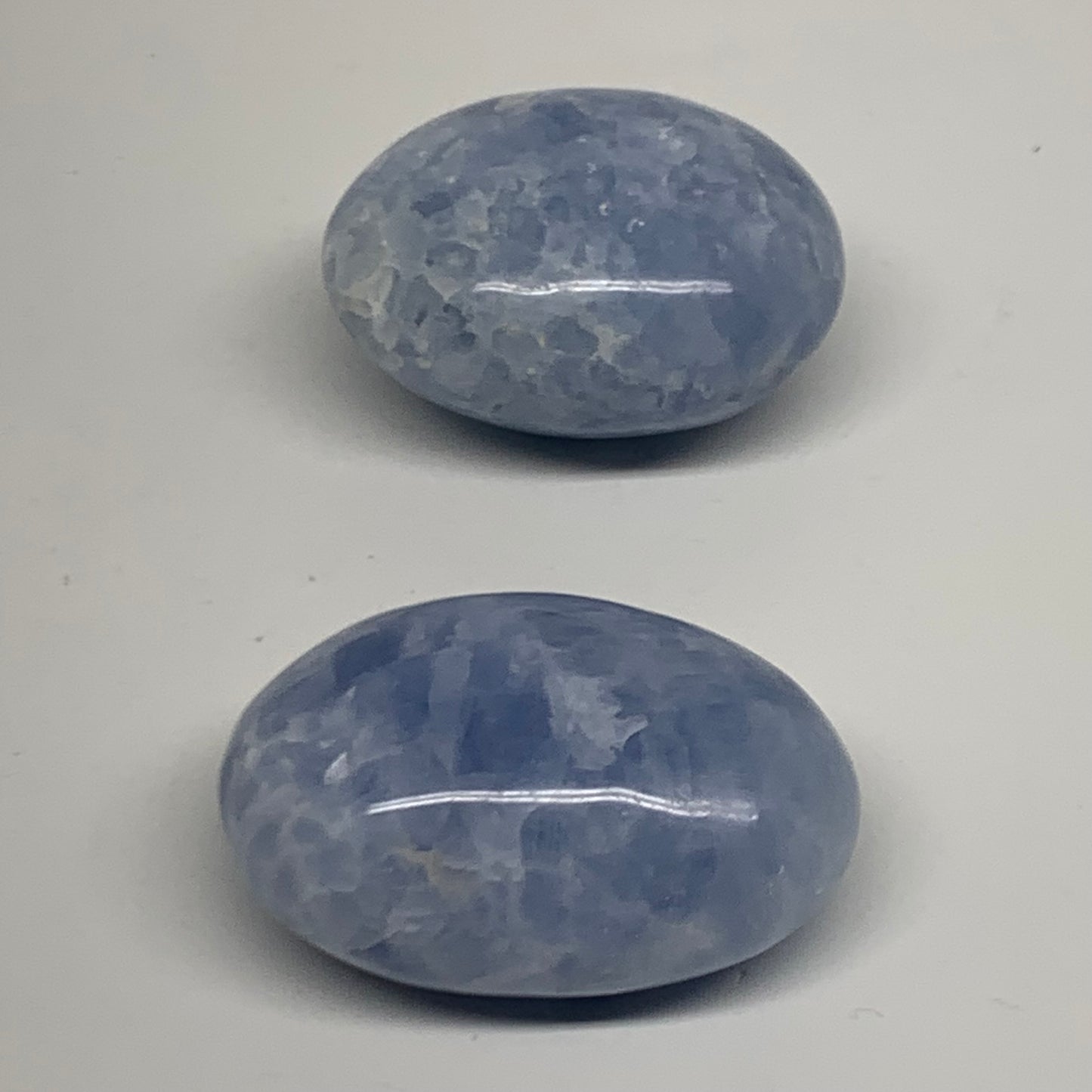 221.3g, 2.3"-2.4", 2pcs, Blue Calcite Palm-Stone Polished Tumbled, B38140