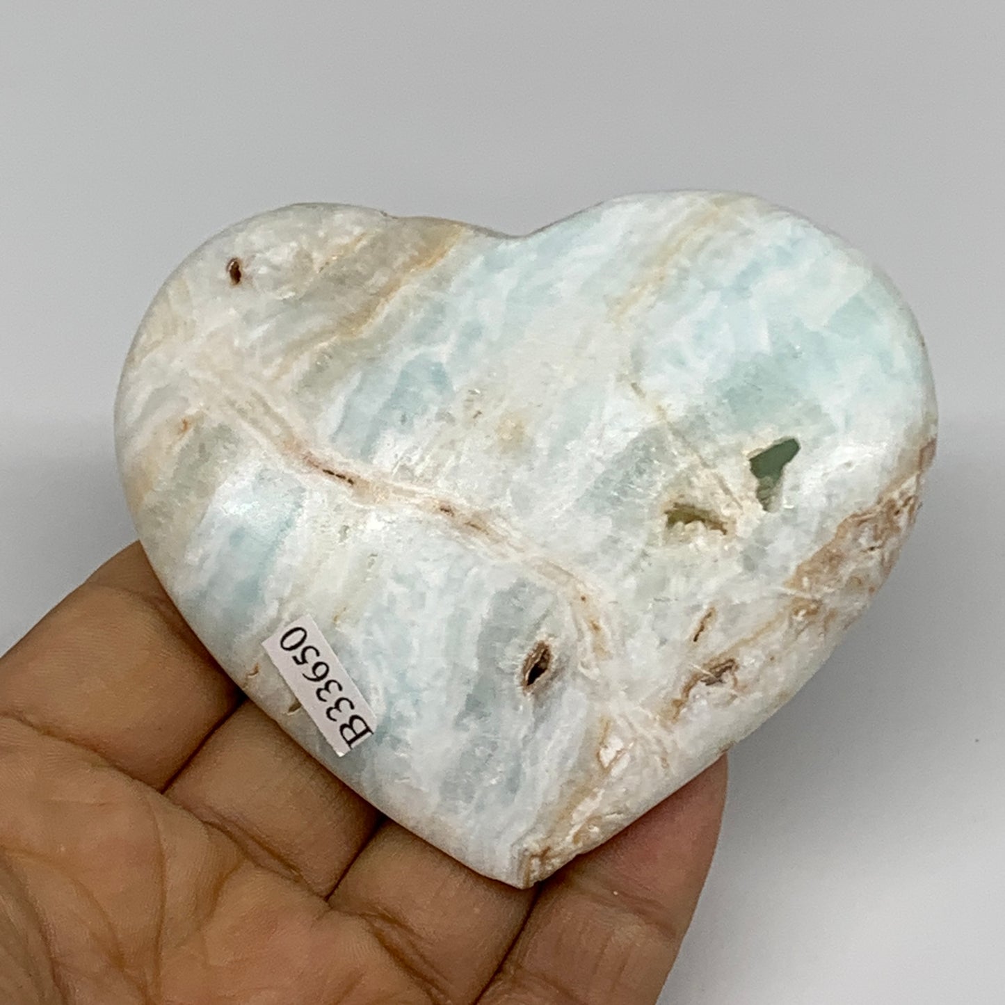 167.9g, 2.8"x3.2"x0.9" Caribbean Calcite Heart Gemstones @Afghanistan,B33650