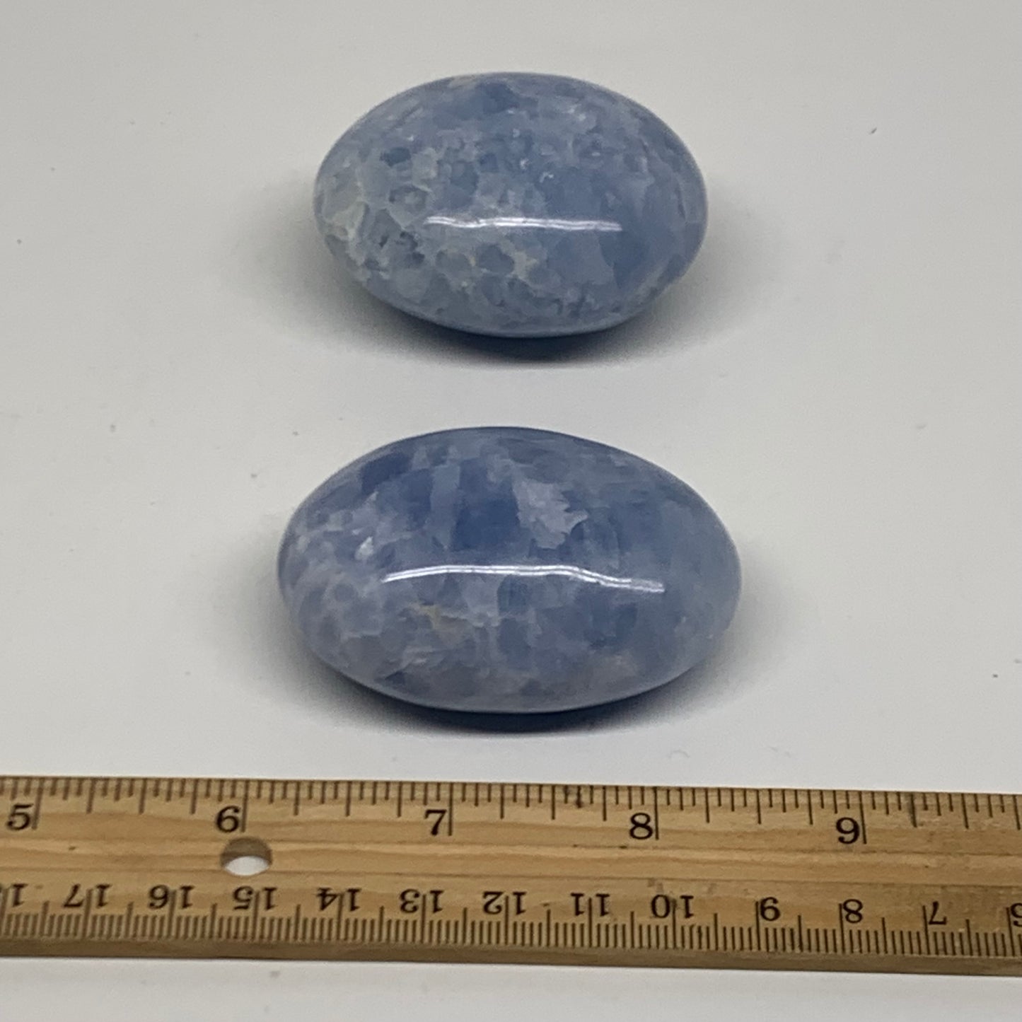 221.3g, 2.3"-2.4", 2pcs, Blue Calcite Palm-Stone Polished Tumbled, B38140