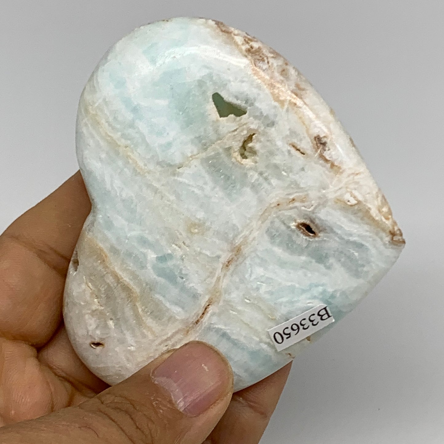 167.9g, 2.8"x3.2"x0.9" Caribbean Calcite Heart Gemstones @Afghanistan,B33650