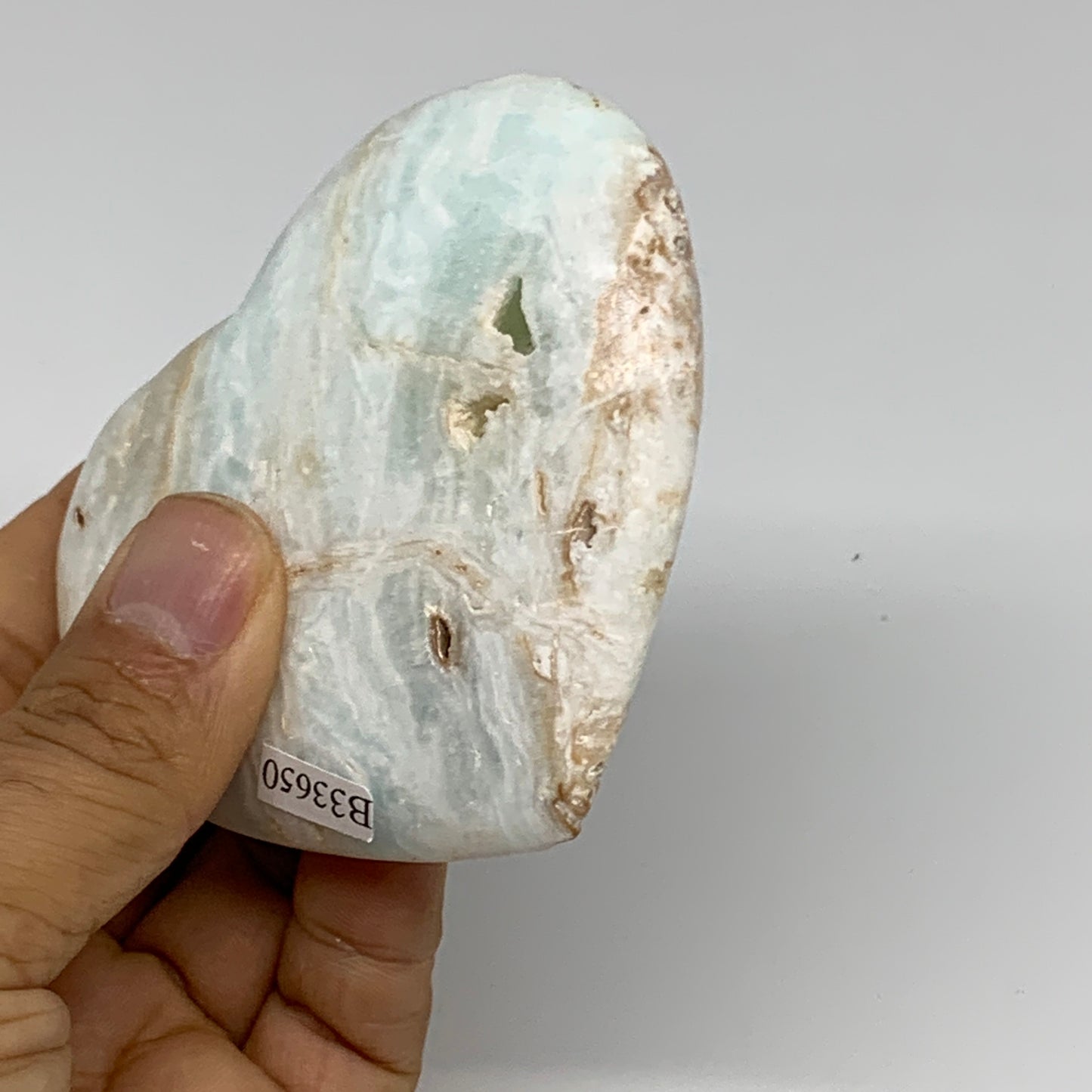 167.9g, 2.8"x3.2"x0.9" Caribbean Calcite Heart Gemstones @Afghanistan,B33650