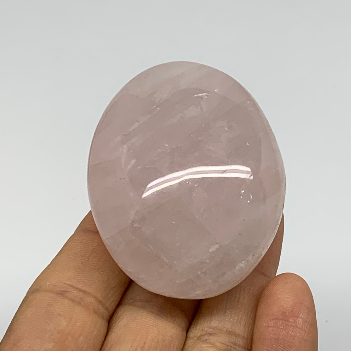 114.4g , 2.3"x1.7"x1.2", Natural Pink Rose Quartz Palm-stone Crystal, B37297