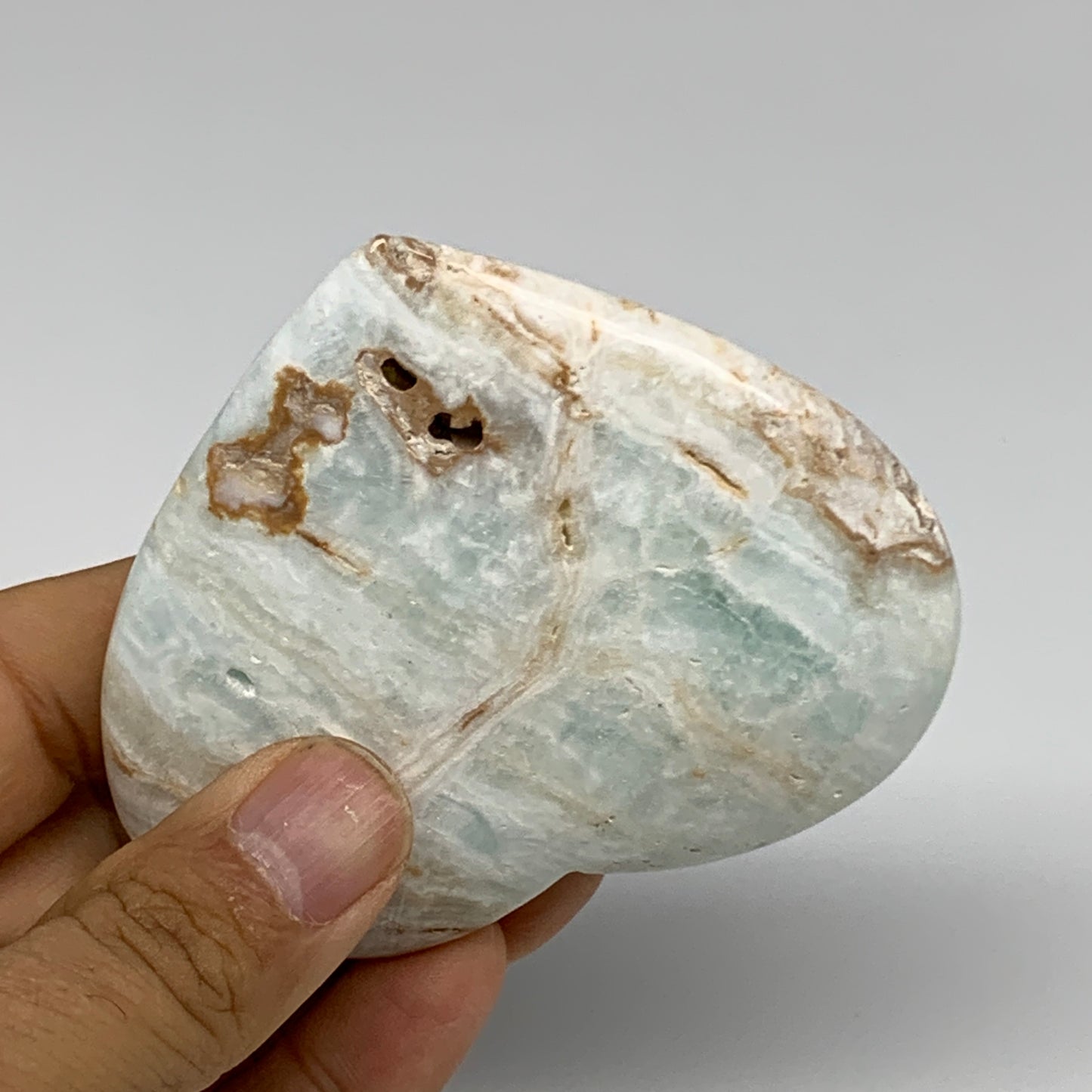 167.9g, 2.8"x3.2"x0.9" Caribbean Calcite Heart Gemstones @Afghanistan,B33650