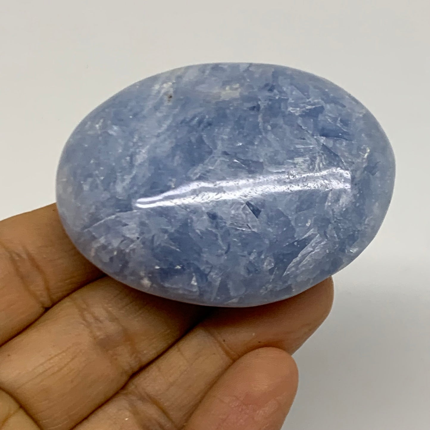 203g, 2.2"-2.4", 2pcs, Blue Calcite Palm-Stone Polished Tumbled, B38141