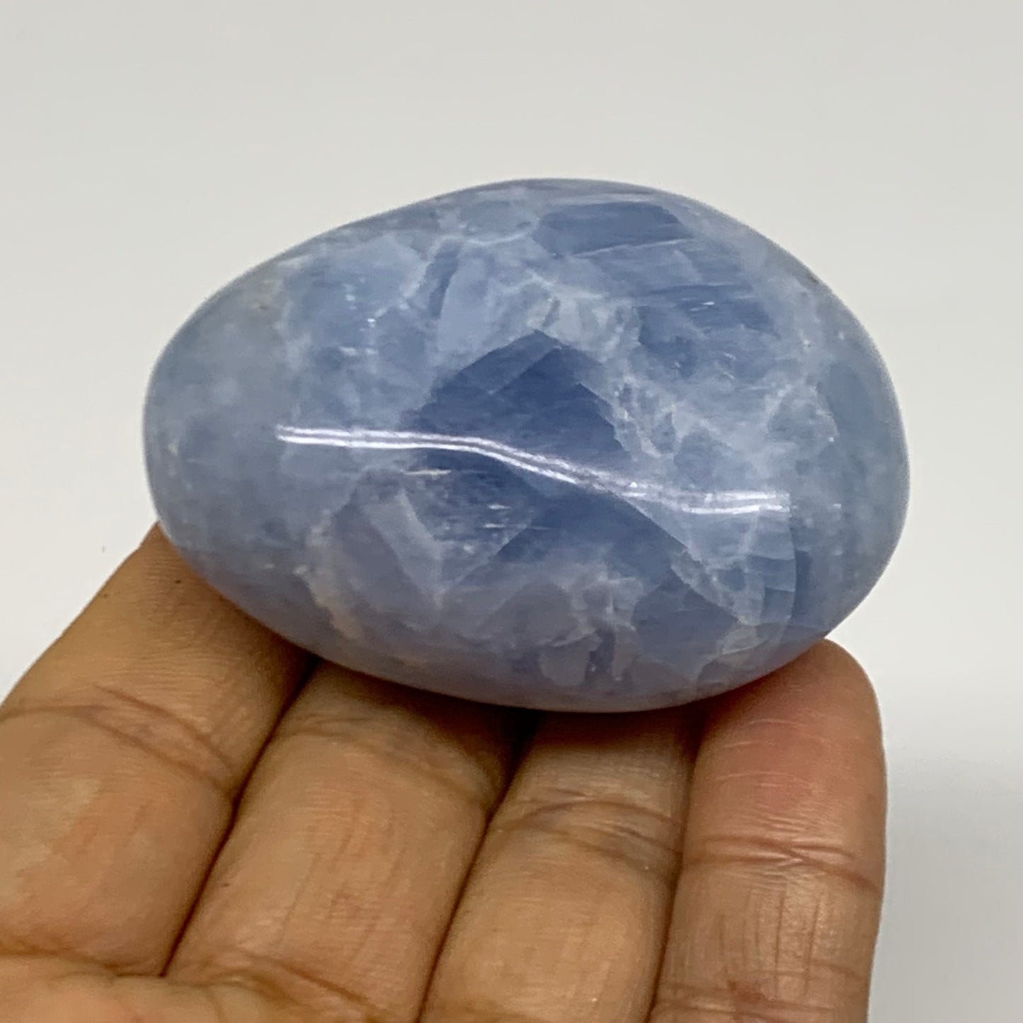 203g, 2.2"-2.4", 2pcs, Blue Calcite Palm-Stone Polished Tumbled, B38141