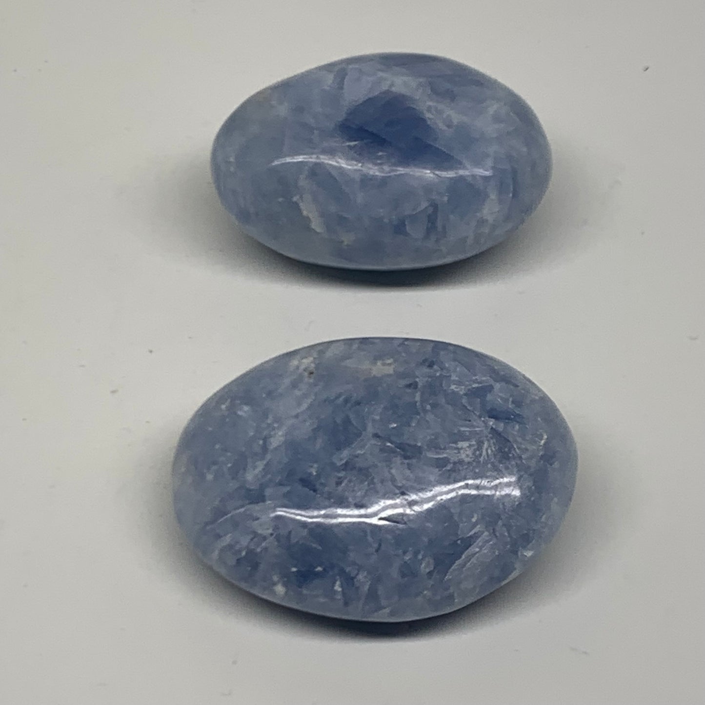 203g, 2.2"-2.4", 2pcs, Blue Calcite Palm-Stone Polished Tumbled, B38141