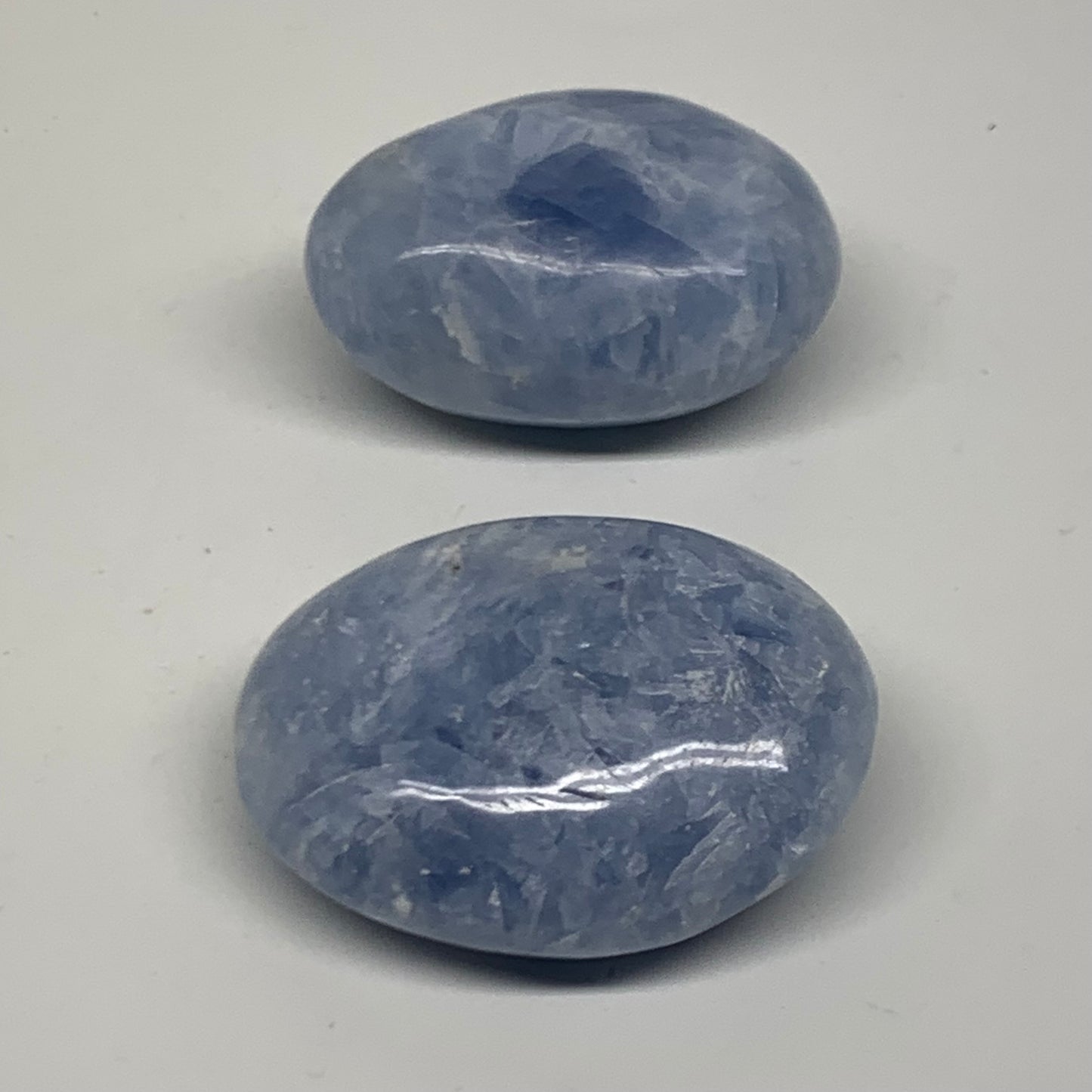 203g, 2.2"-2.4", 2pcs, Blue Calcite Palm-Stone Polished Tumbled, B38141