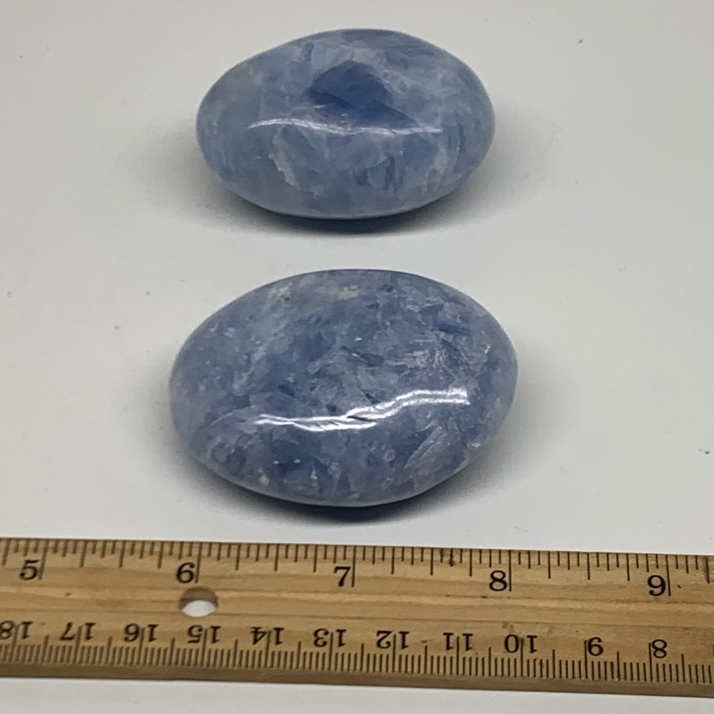 203g, 2.2"-2.4", 2pcs, Blue Calcite Palm-Stone Polished Tumbled, B38141