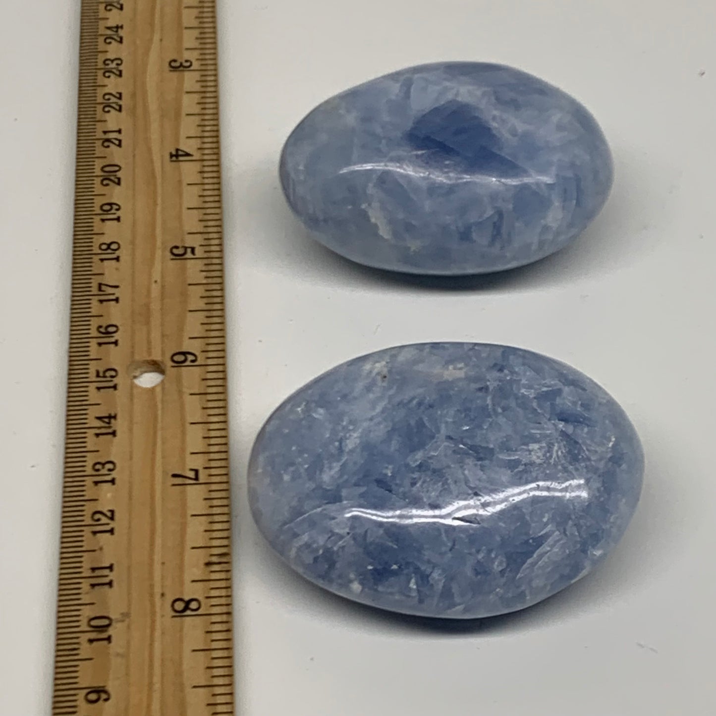203g, 2.2"-2.4", 2pcs, Blue Calcite Palm-Stone Polished Tumbled, B38141