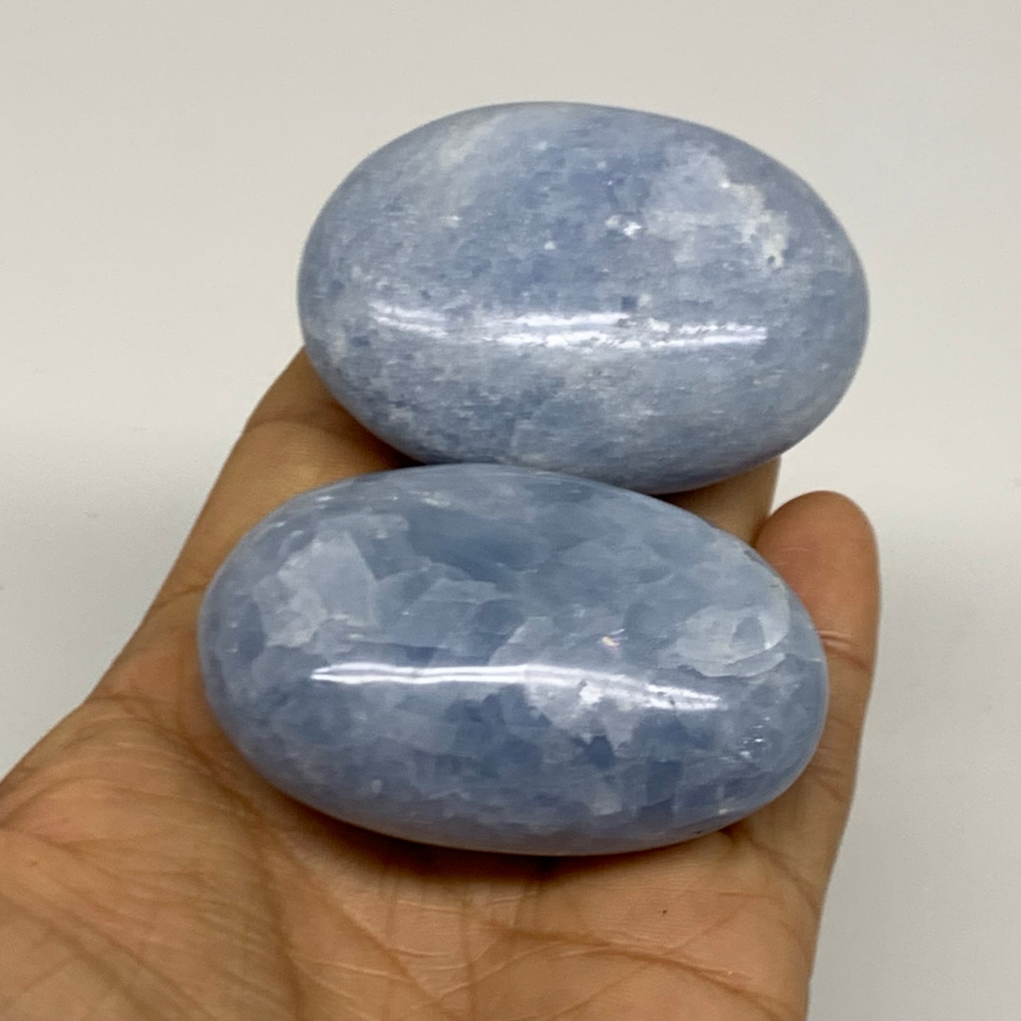 205.5g, 2.3"-2.4", 2pcs, Blue Calcite Palm-Stone Polished Tumbled, B38142