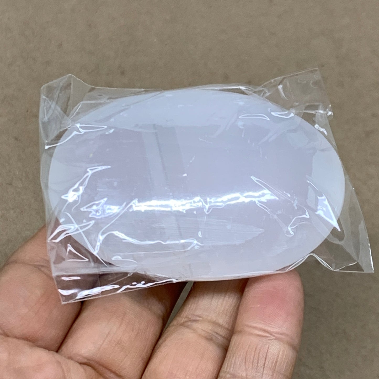 91g, 2.7"x1.9"x0.9", White Selenite Palmstone Crystal Pillow Reiki, B36392