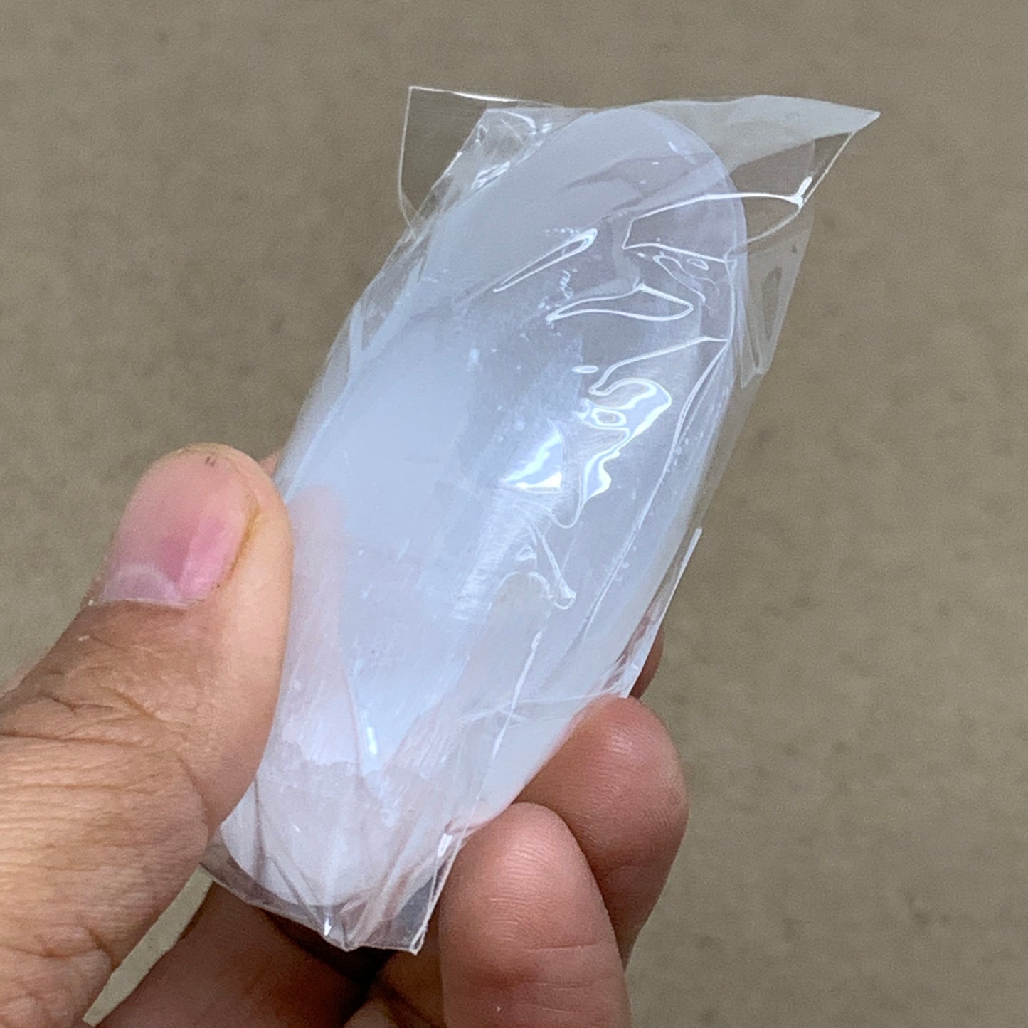 91g, 2.7"x1.9"x0.9", White Selenite Palmstone Crystal Pillow Reiki, B36392