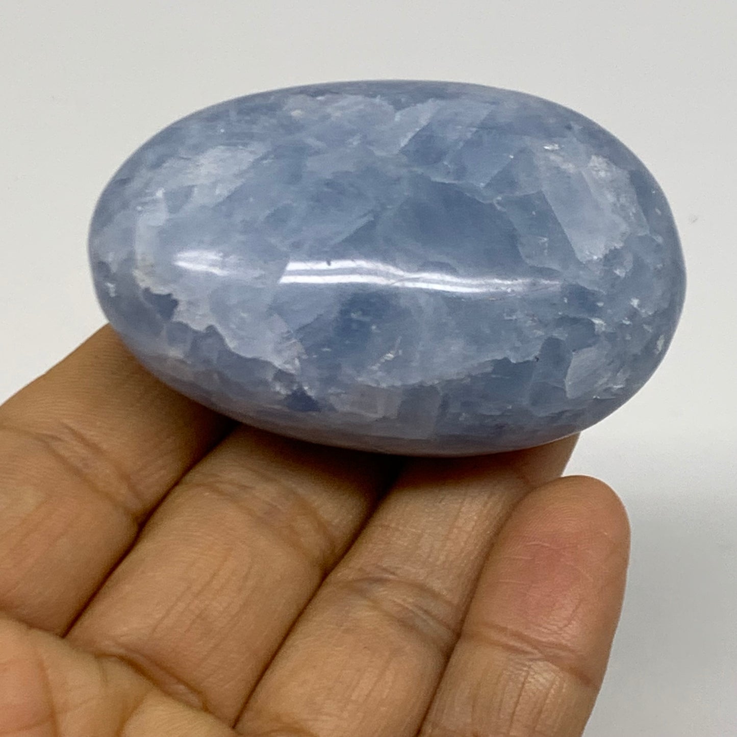 205.5g, 2.3"-2.4", 2pcs, Blue Calcite Palm-Stone Polished Tumbled, B38142