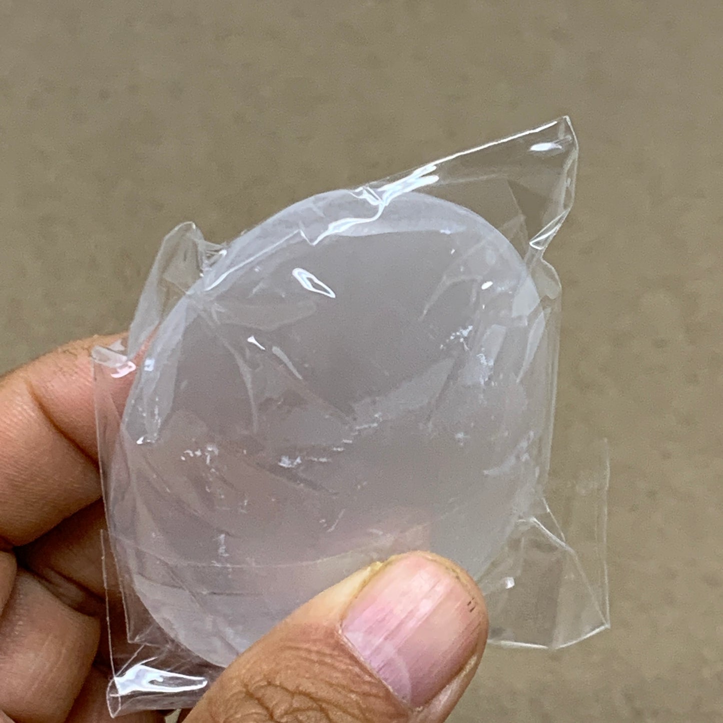 91g, 2.7"x1.9"x0.9", White Selenite Palmstone Crystal Pillow Reiki, B36392