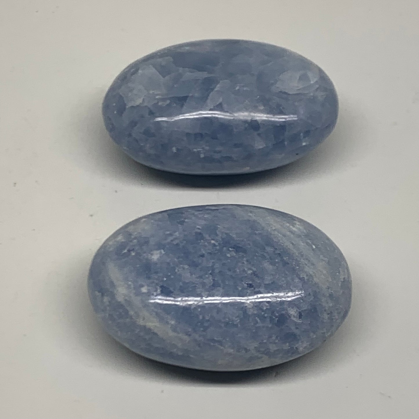 205.5g, 2.3"-2.4", 2pcs, Blue Calcite Palm-Stone Polished Tumbled, B38142