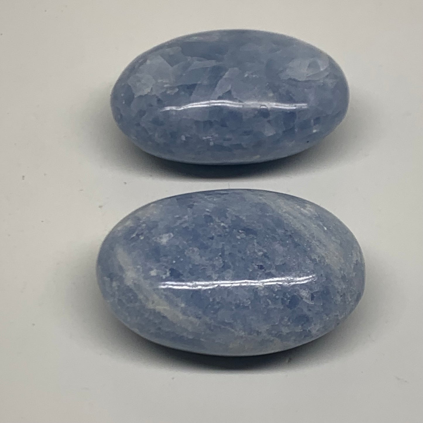 205.5g, 2.3"-2.4", 2pcs, Blue Calcite Palm-Stone Polished Tumbled, B38142