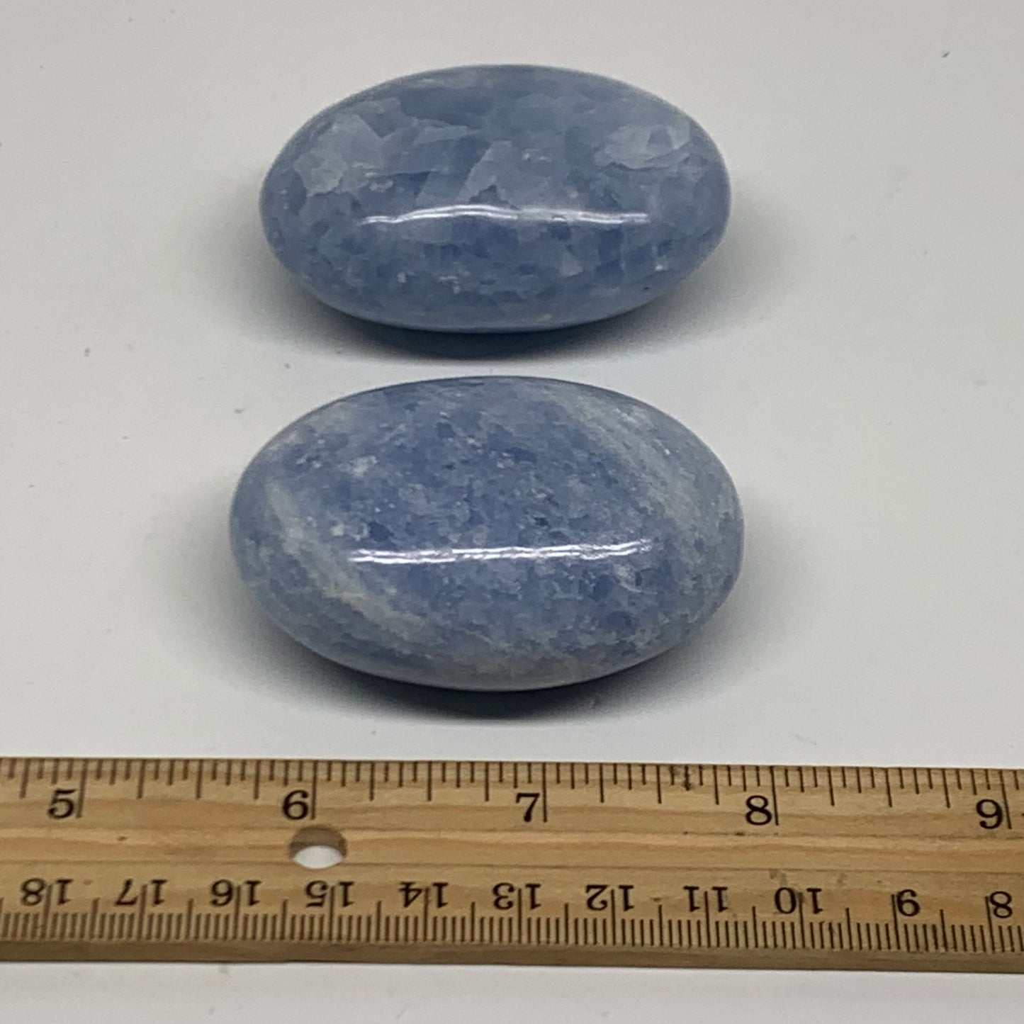 205.5g, 2.3"-2.4", 2pcs, Blue Calcite Palm-Stone Polished Tumbled, B38142